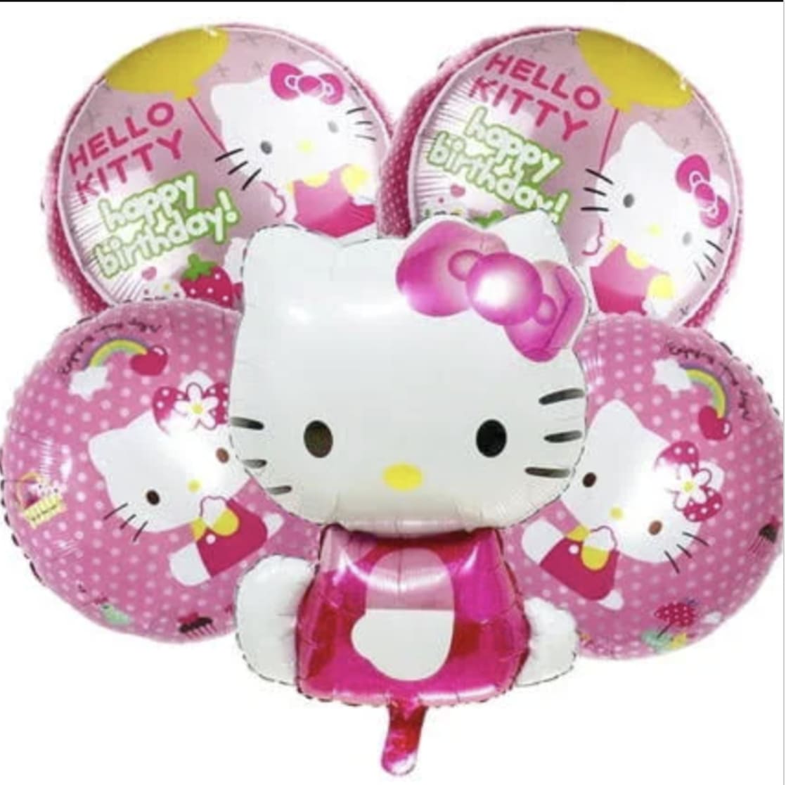 Hello Kitty birthday balloon bouquet in pink and white