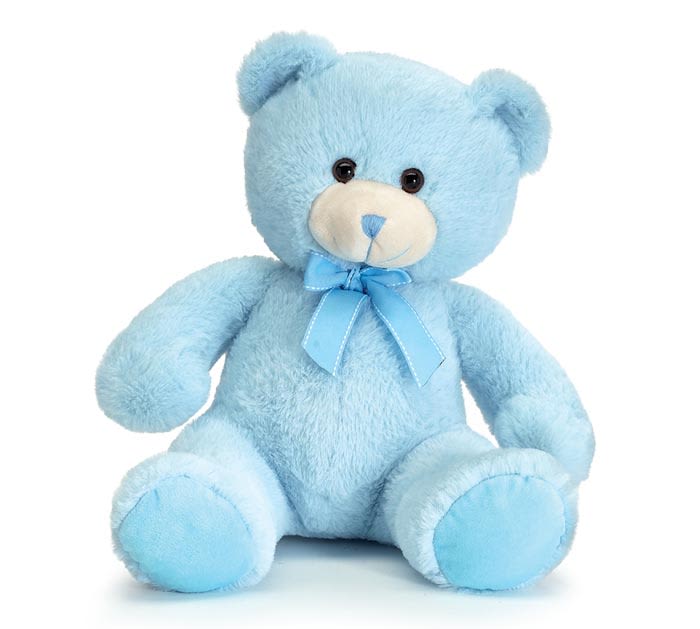 Light blue teddy bear with a ribbon bow