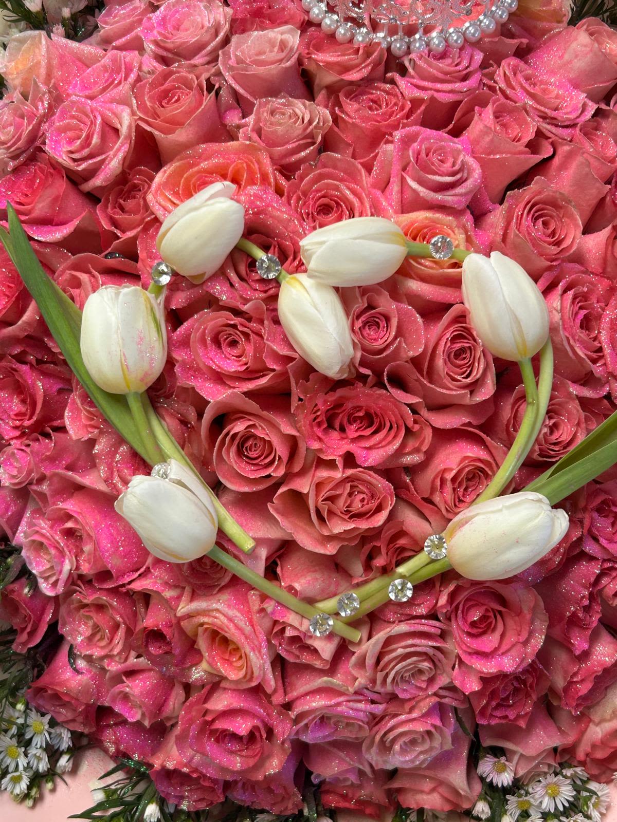 Buchon pink - 100 roses pink and glitter 