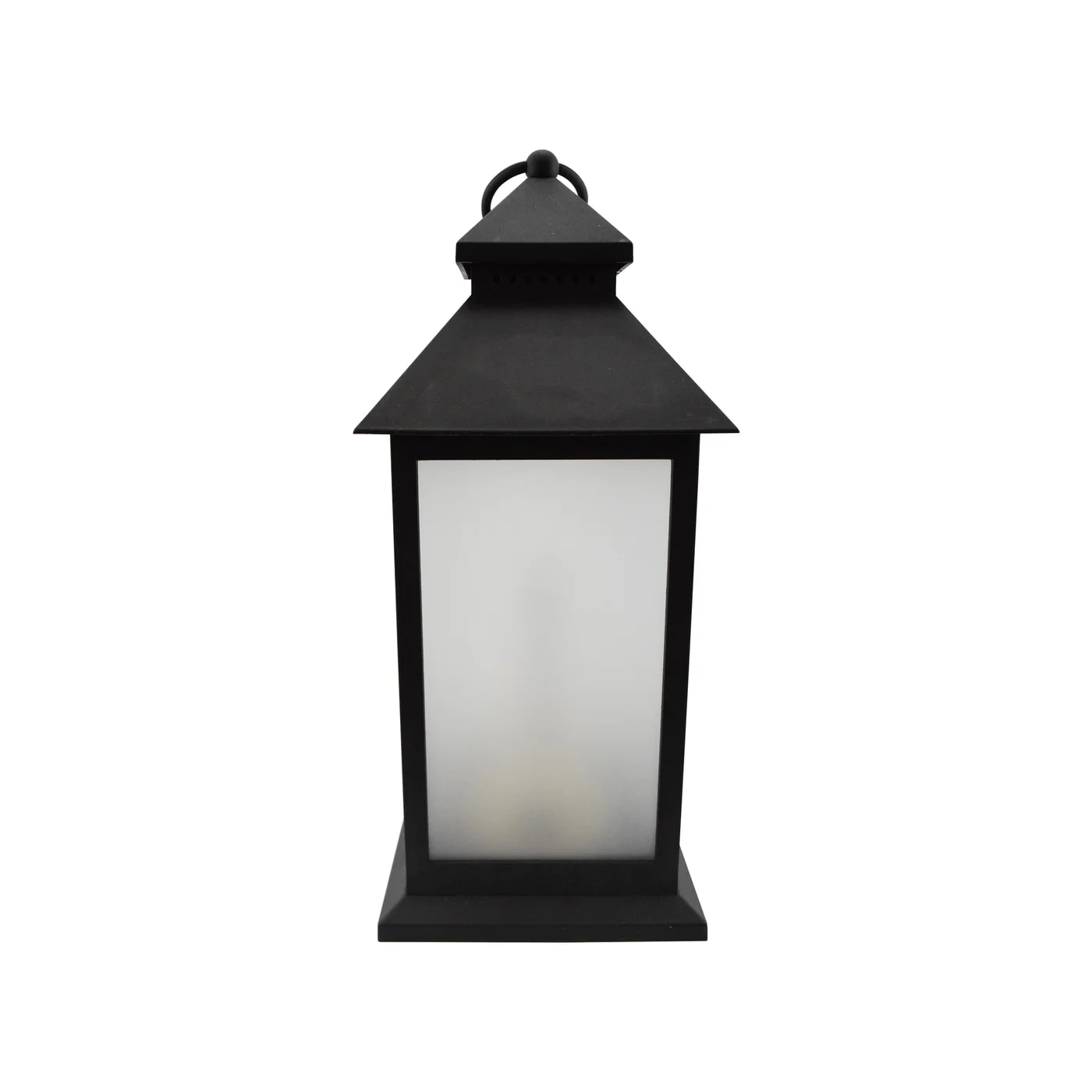 Black metal lantern with frosted glass panels