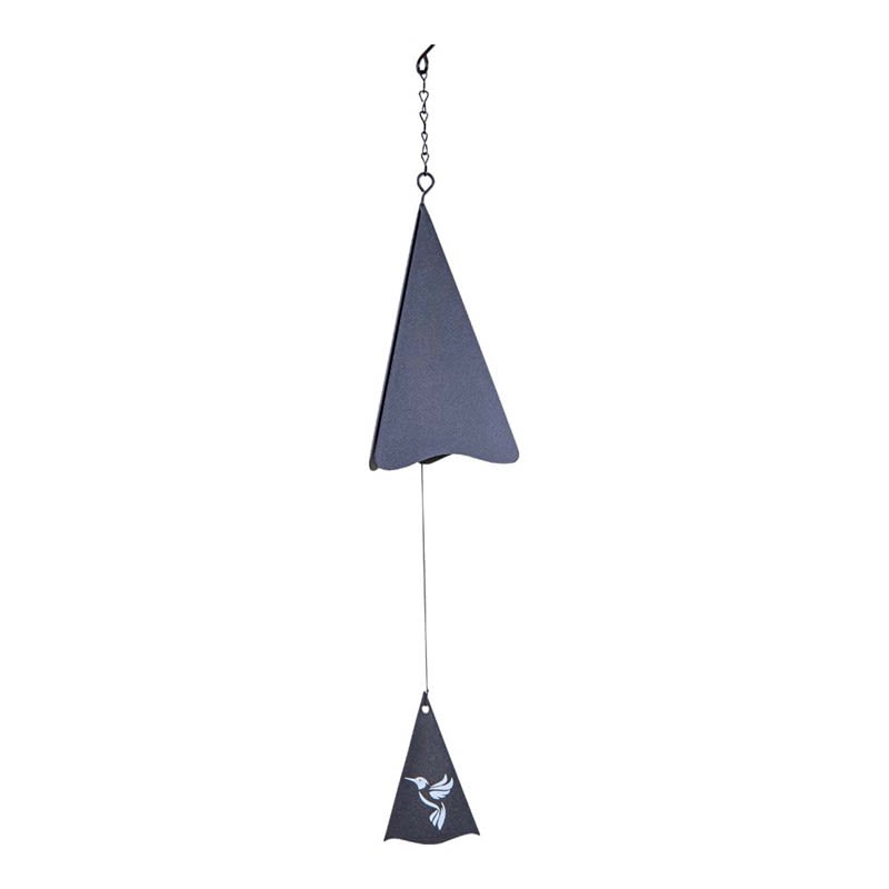 TRIANGLE WIND BELL- HUMMINGBIRD - A triangle shaped wind chime with hummingbird design on bottom