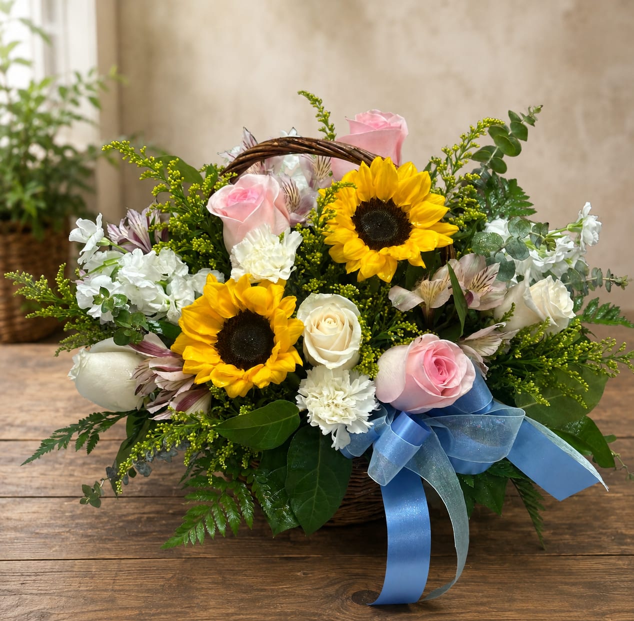 English Garden - A beautiful mix in a wicker basket.