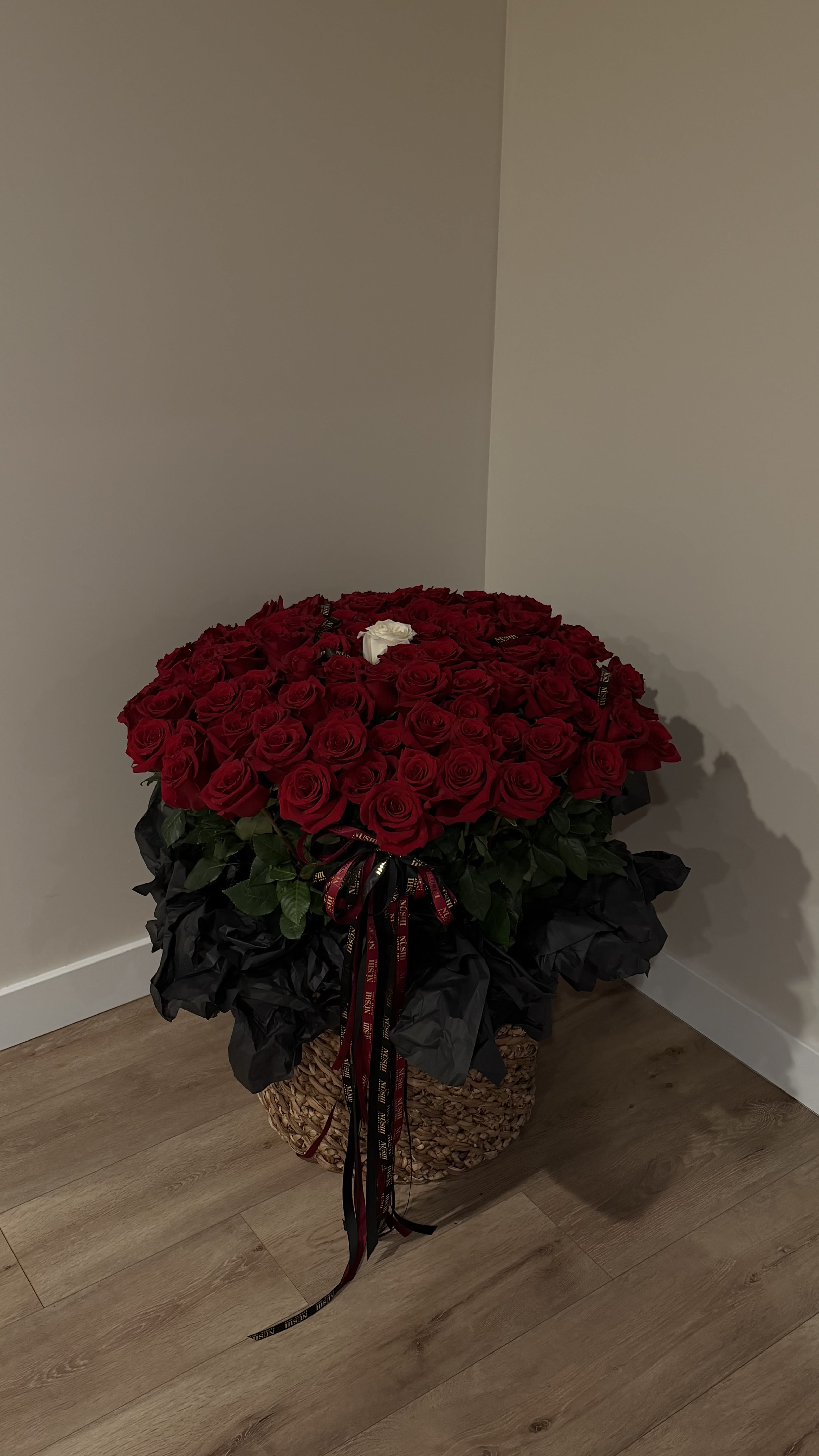 101 Red Roses in an XL Basket - A luxurious XL basket featuring 101 premium red roses, beautifully arranged to create a timeless expression of love, passion, and elegance. Perfect for unforgettable moments and grand romantic gestures.