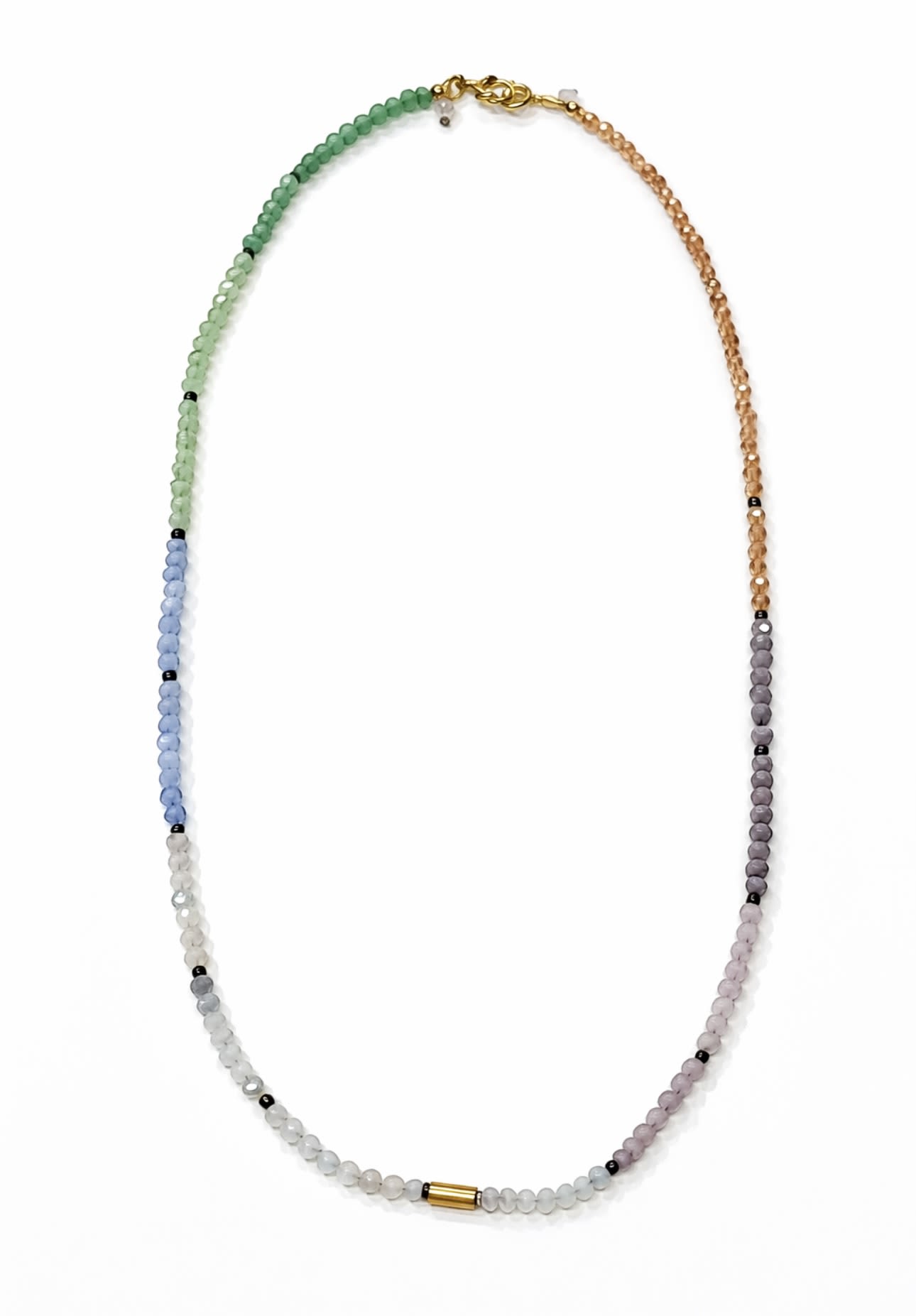 Beaded multicolor necklace on a white background