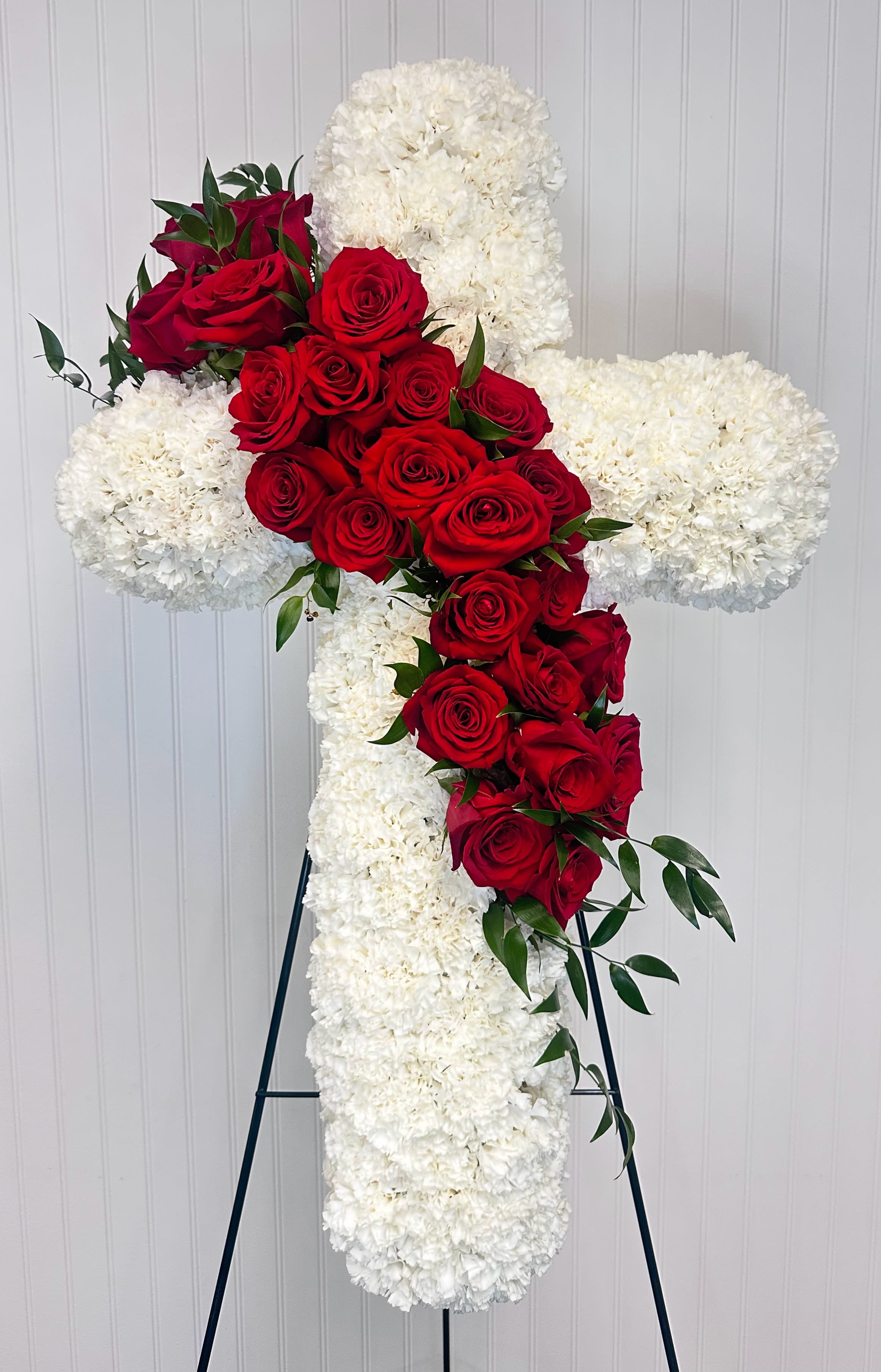 SC1 - Standing Cross - Standing Cross with rose swag. 30" Cross. Color options available by calling 407-892-4443.