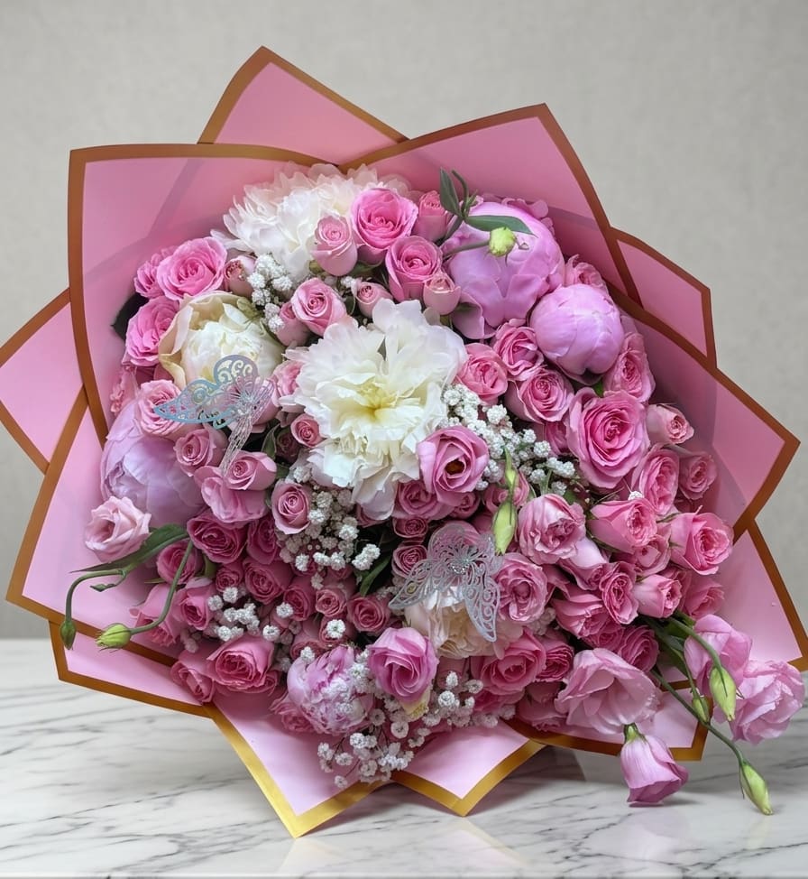 Peonies &amp; Mini Roses - A mix of Pink , Pink and a little be more Pink.