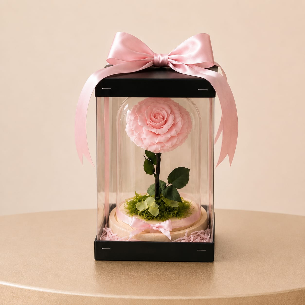 Luxury Forever Rose Dome (Height: 9.84 ") - A real Ecuadorian rose, carefully preserved to last over a year—no water, no maintenance, just lasting elegance. Beautifully displayed under a sleek glass dome on a natural wooden base, this timeless piece stands approximately 9.8 inches tall and adds a refined touch to any space.  Designed to be cherished, this preserved rose captures the beauty of fresh blooms with the benefit of long-lasting elegance—making every moment feel truly special.  Perfect for Mother’s Day, anniversaries, birthdays, Valentine’s Day, romantic surprises, meaningful milestones, or as a sophisticated home décor accent.  Available for delivery in Southwest Florida, including Naples, Bonita Springs, and Fort Myers Beach. 