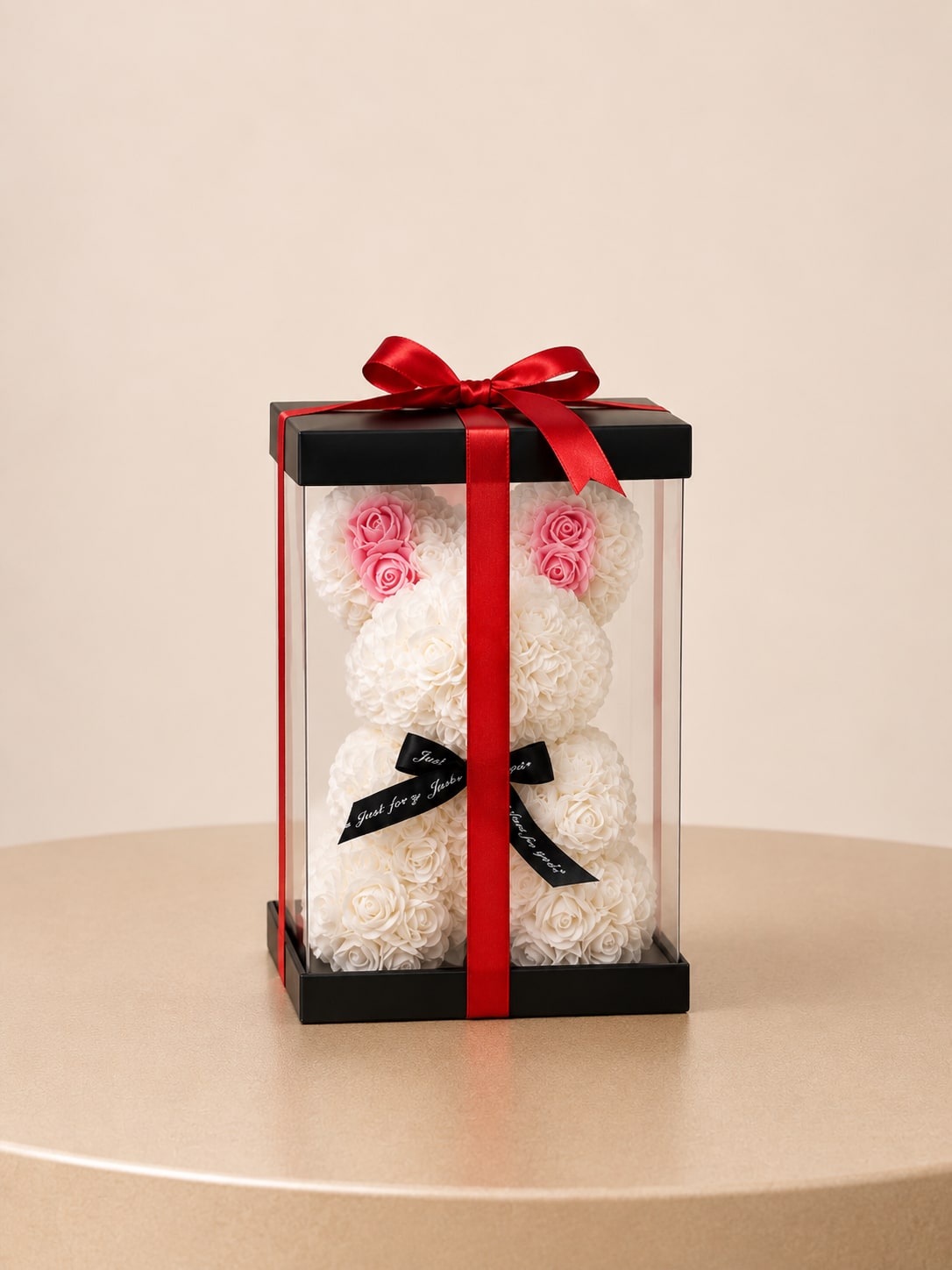 Snow Bunny Rose Bear - This charming bunny is made of white and blush foam roses with cute ear detailing and a bow perfect for something playful and elegant. Better for: Valentine’s Day, Anniversary, Love &amp; Romance, Birthday, Thinking of You, Just Because.