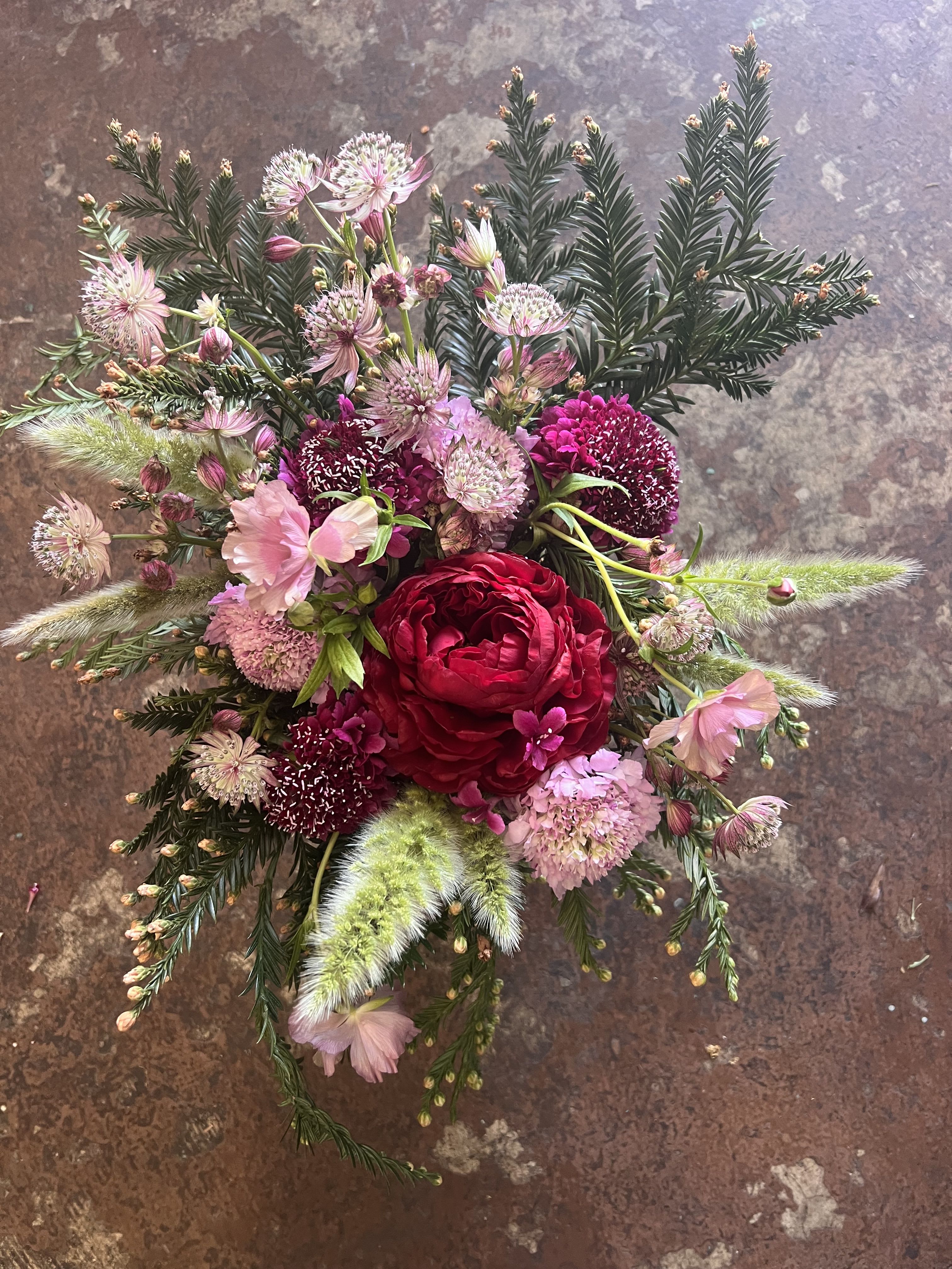 Sweet crush  -   A darling mix of blush pinks, a bold red bloom, and playful textures—sweet, cozy, and made to make hearts smile. 