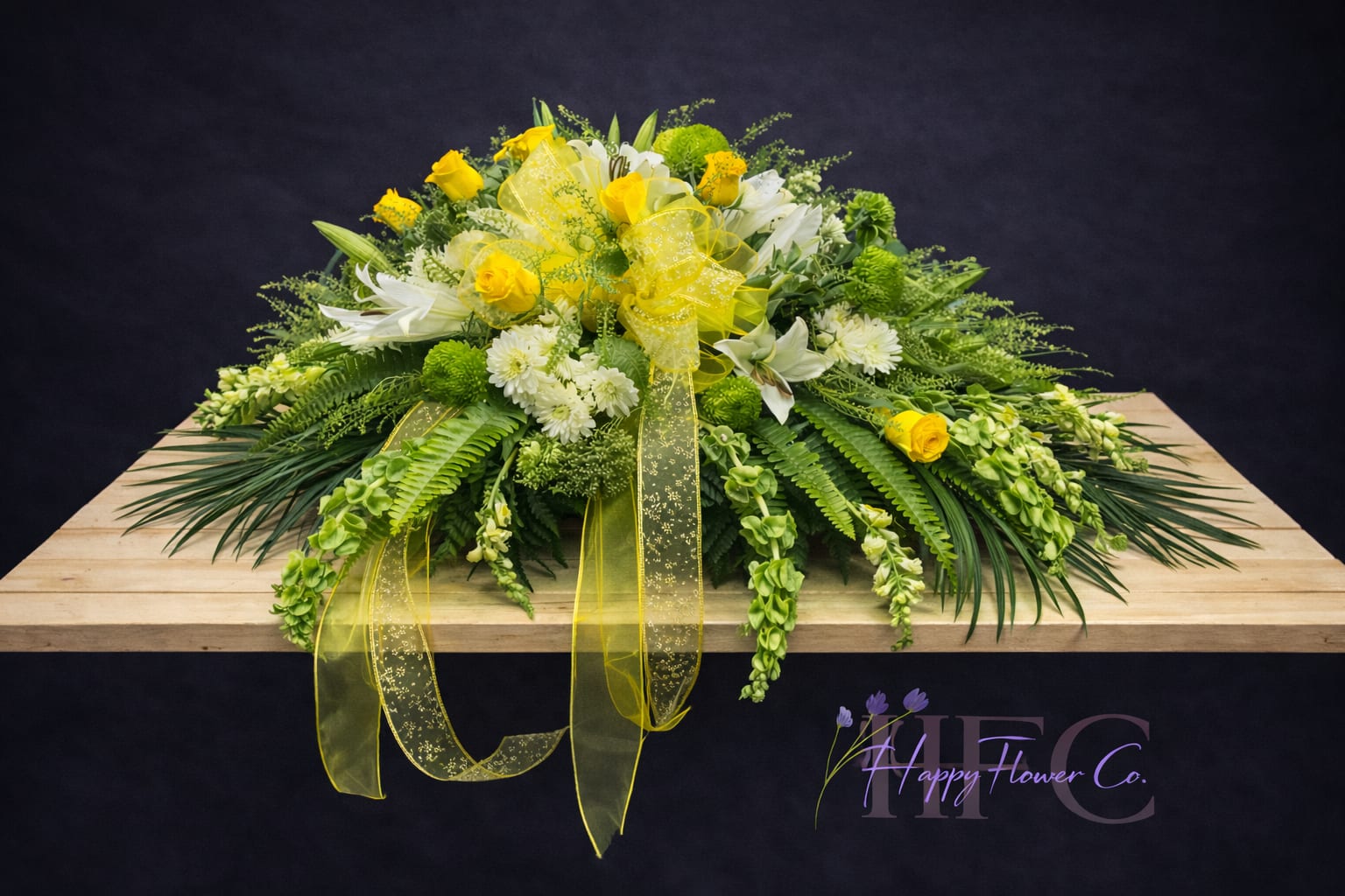 Special memories - Yellow roses, white lilies, white daisies and greenery. 