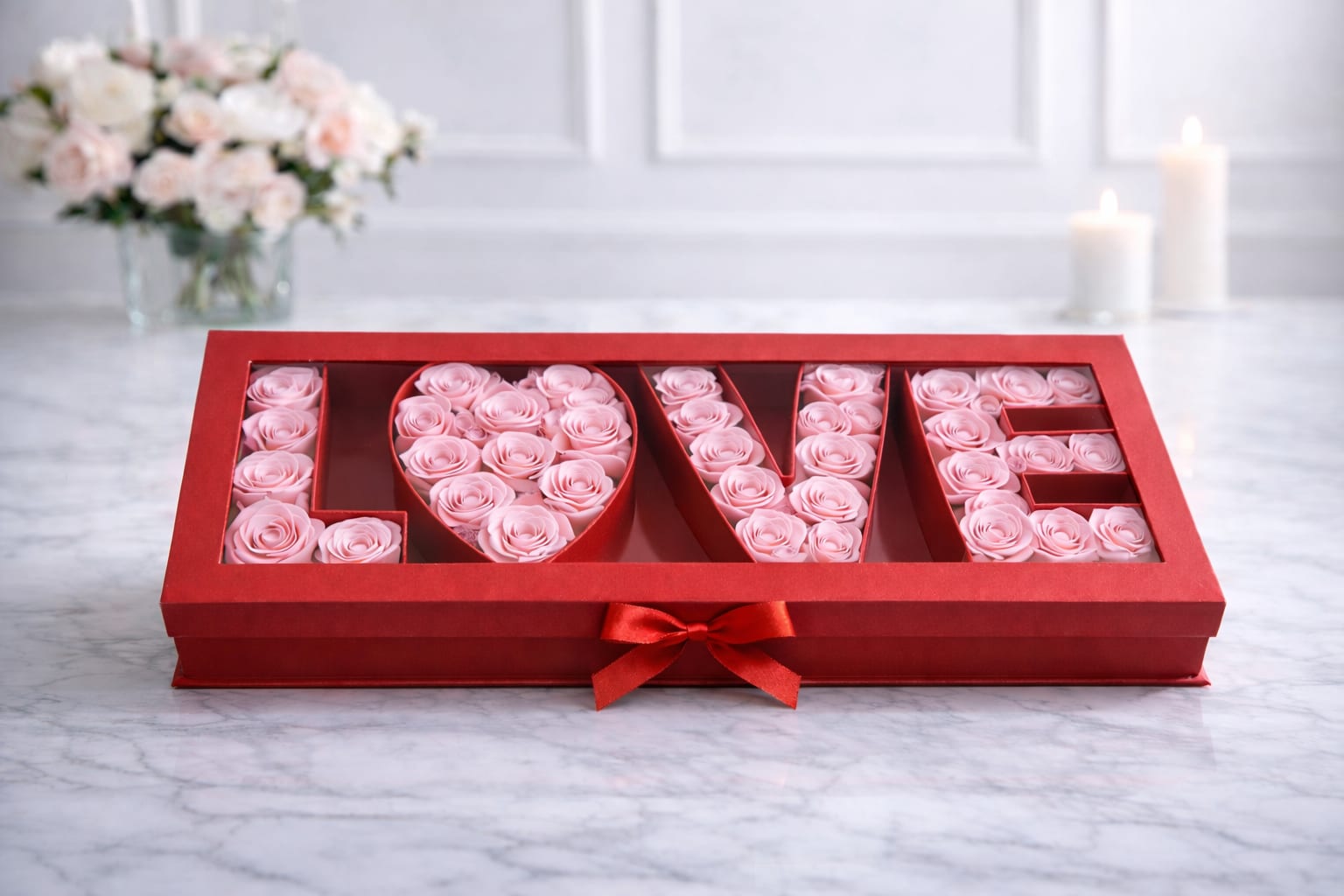 Endless Love  - Endless Love is a timeless expression of romance, designed to say everything words cannot. This elegant rose box features luxurious red roses carefully arranged inside a keepsake box spelling LOVE, symbolizing passion, devotion, and heartfelt connection.  Perfect for Valentine’s Day, anniversaries, proposals, or grand romantic gestures, this arrangement is made for those moments when love deserves to be seen and felt. Finished with a soft ribbon detail, All My Love is a classic choice that never goes out of style.  A bold and unforgettable way to say I love you. 
