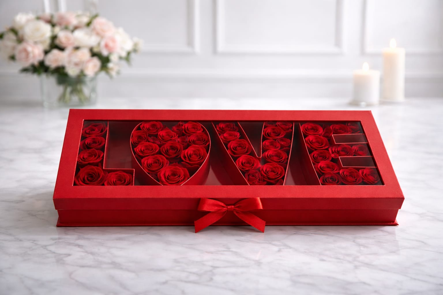 All My Love - All My Love is a timeless expression of romance, designed to say everything words cannot. This elegant rose box features luxurious red roses carefully arranged inside a keepsake box spelling LOVE, symbolizing passion, devotion, and heartfelt connection.  Perfect for Valentine’s Day, anniversaries, proposals, or grand romantic gestures, this arrangement is made for those moments when love deserves to be seen and felt. Finished with a soft ribbon detail, All My Love is a classic choice that never goes out of style.  A bold and unforgettable way to say I love you. 