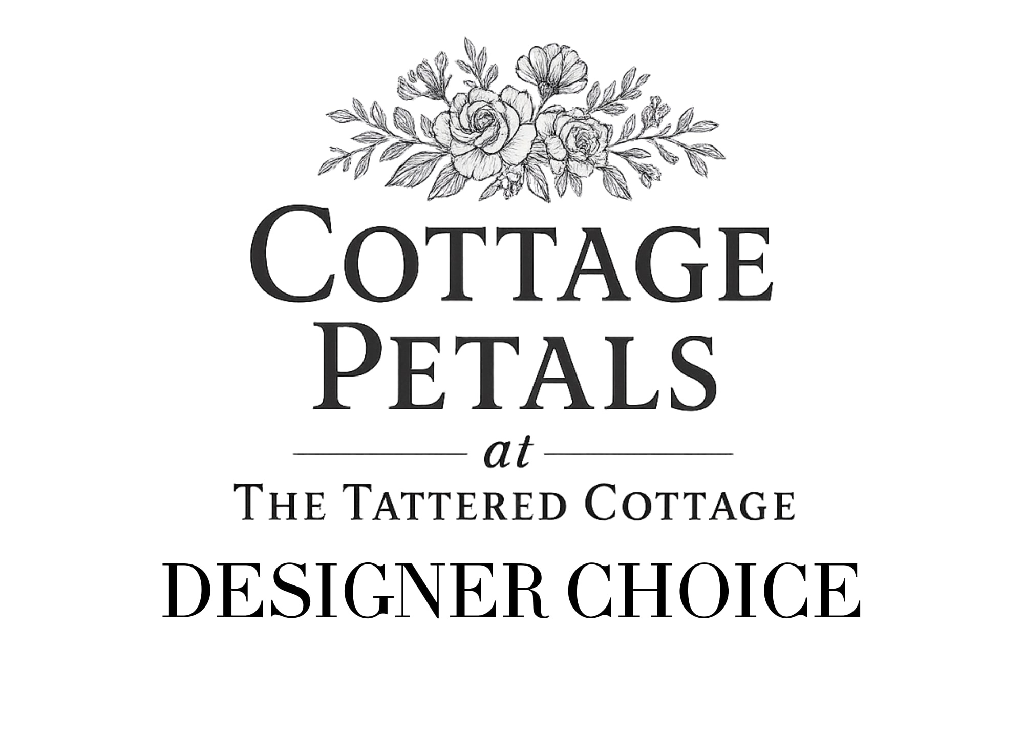 Cottage Petals designer choice logo on a white background