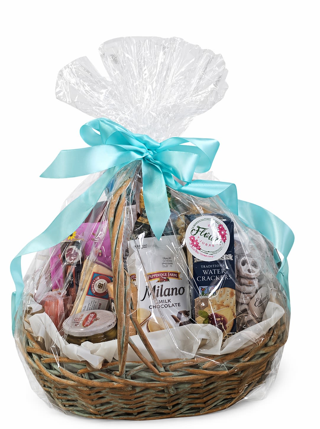 GOURMET BASKET - Please remember that each selection is custom made and substitutions may be necessary. Your order will be produced as closely as possible to the picture.