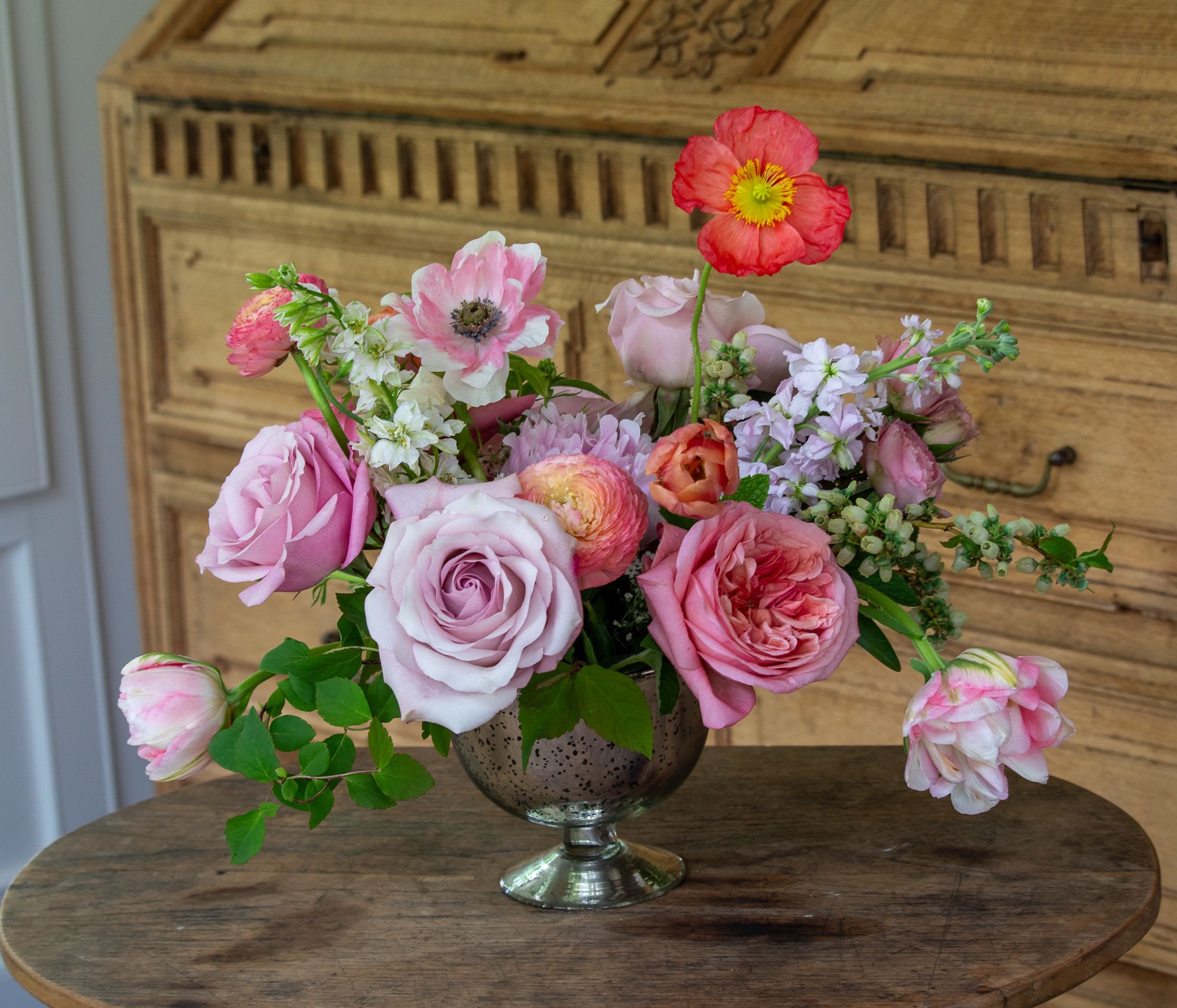 Victorian Roses - Different varieties of roses and stock create this beautiful garden design reminiscent of English garden Victorian florals.  