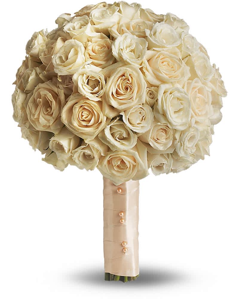 Cream rose bouquet with a satin-wrapped handle