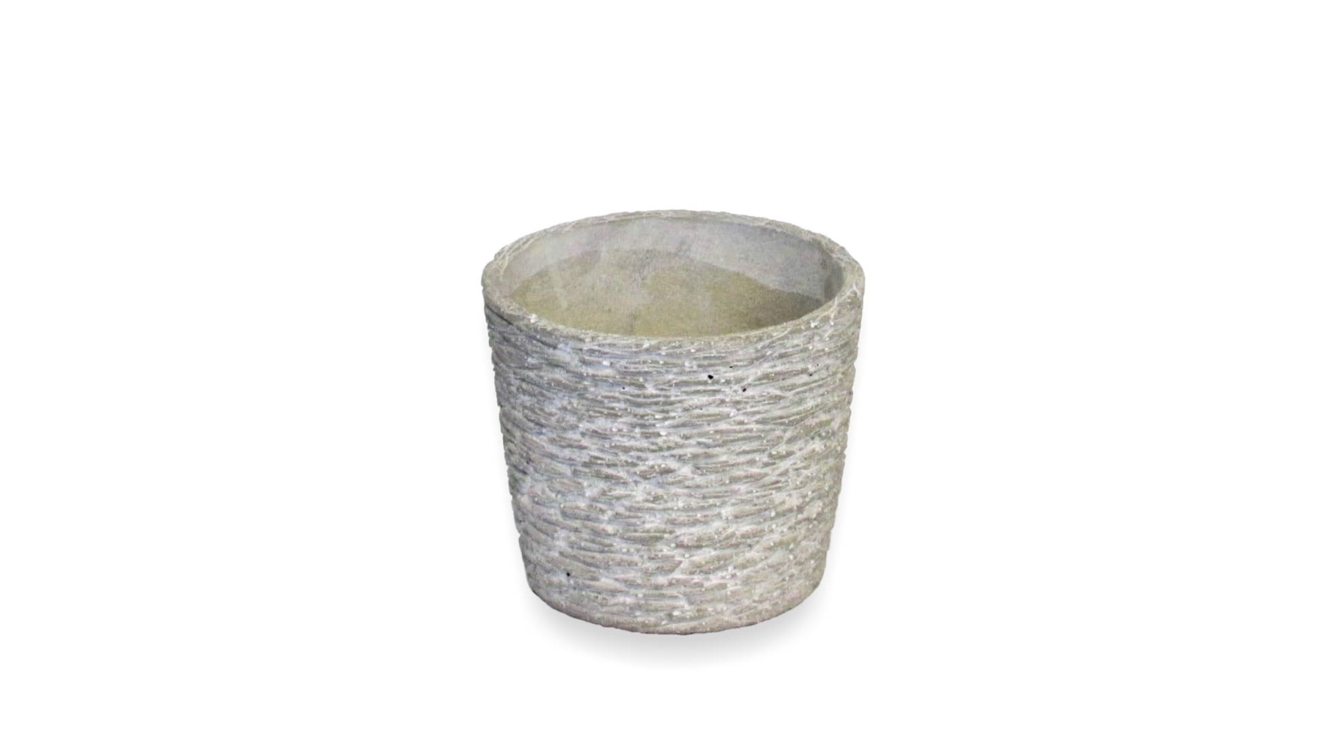 Textured gray ceramic planter pot on a white background
