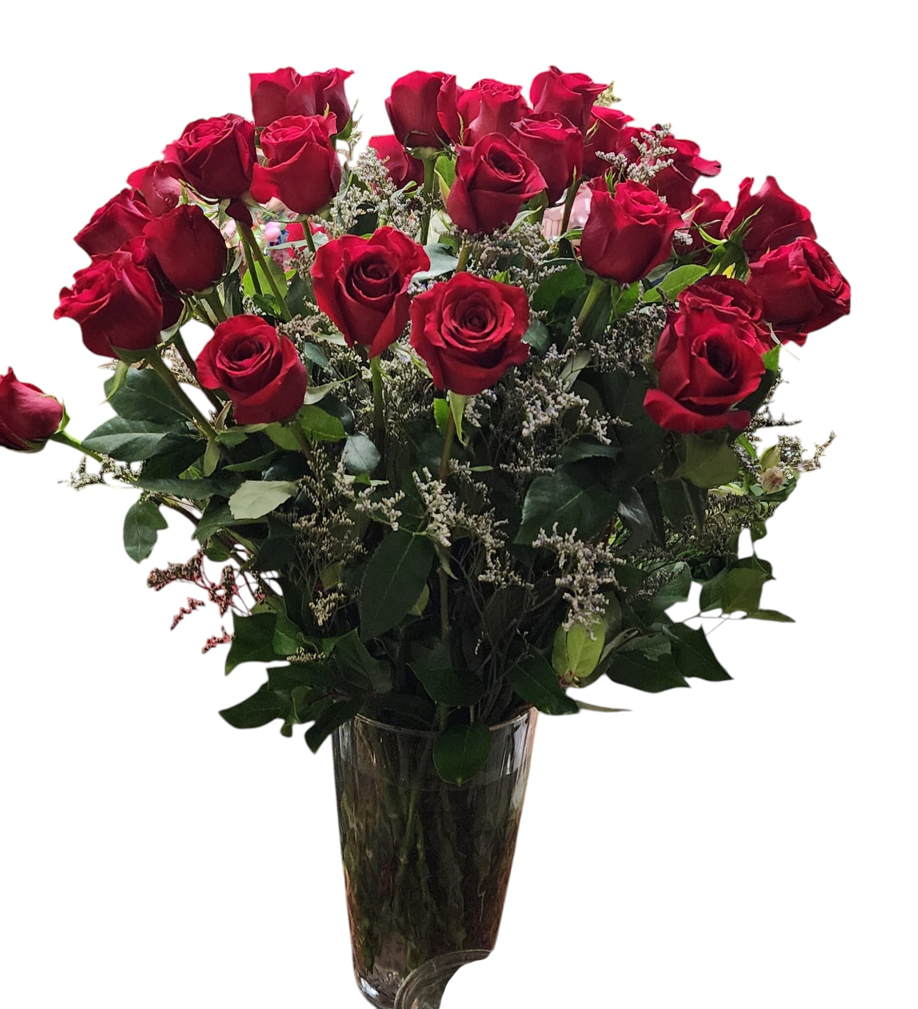 Forever Loved - three dozen red roses in crystal elegant vase