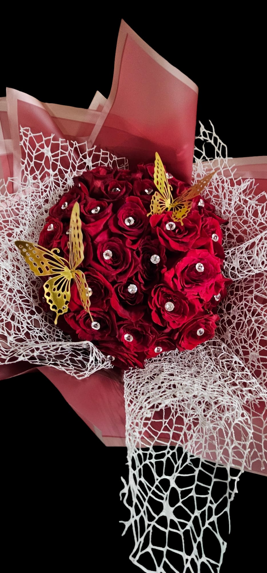Butterfly red wrap - Elegant Wrap 2 dozen red roses with a butterflies 
