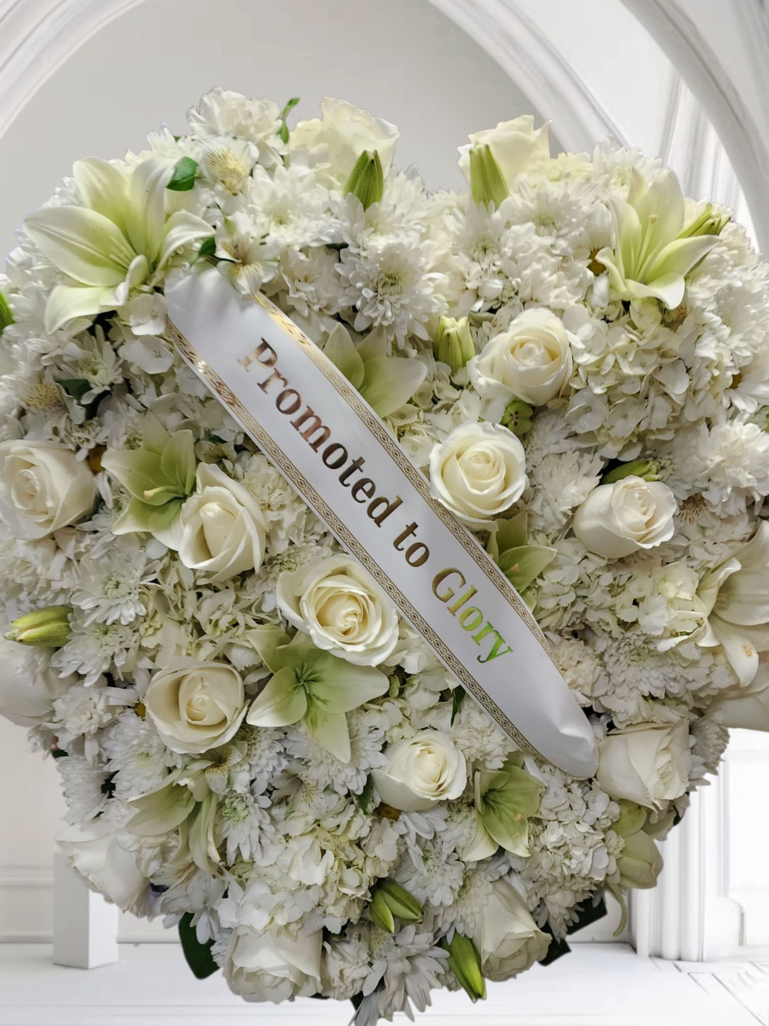 Promoted Glory - Heart shape standing spray all white