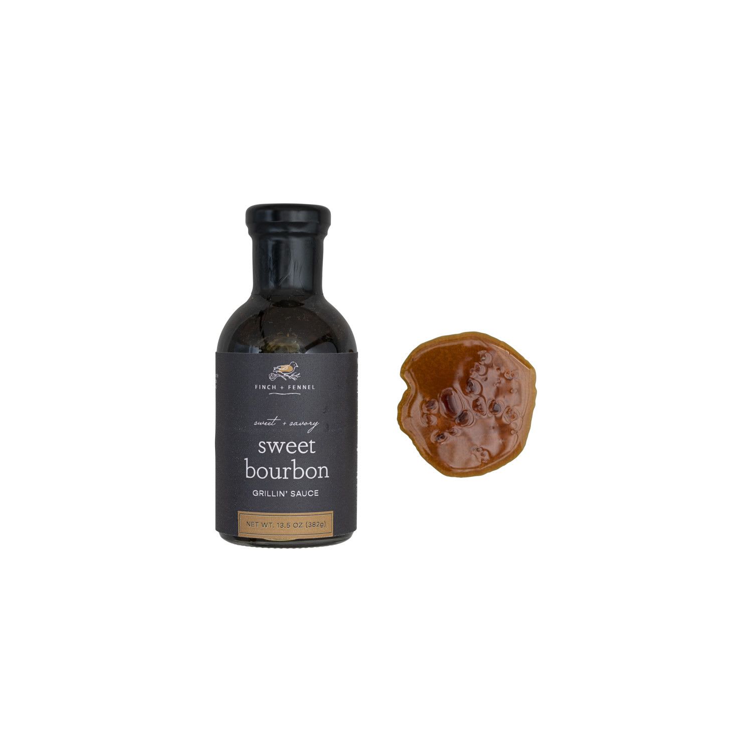 Finch + Fennel Sweet + Savory Sweet Bourbon Grillin Sauce - The rich flavor of the Sweet Bourbon Grillin’ Sauce combines the saltiness of soy sauce and the sweetness of brown sugar. Great on salmon, ribs, and many other types of meat.