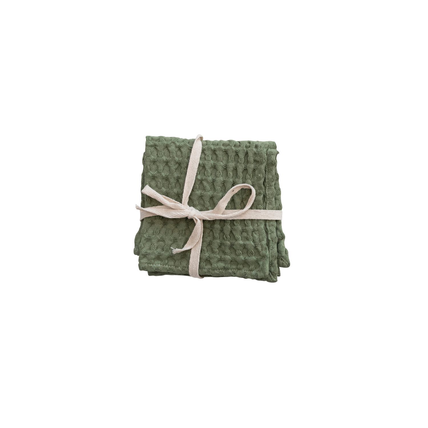 Stonewashed Cotton Waffle Weave Dish Cloths, Green, Set of 3 - Our collection of kitchen textiles will bring warmth and elegance to a dining space of any style.