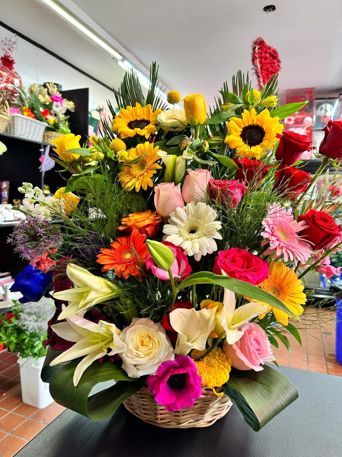 Sunflower-Gerber Deluxe Basket Arrangement - .