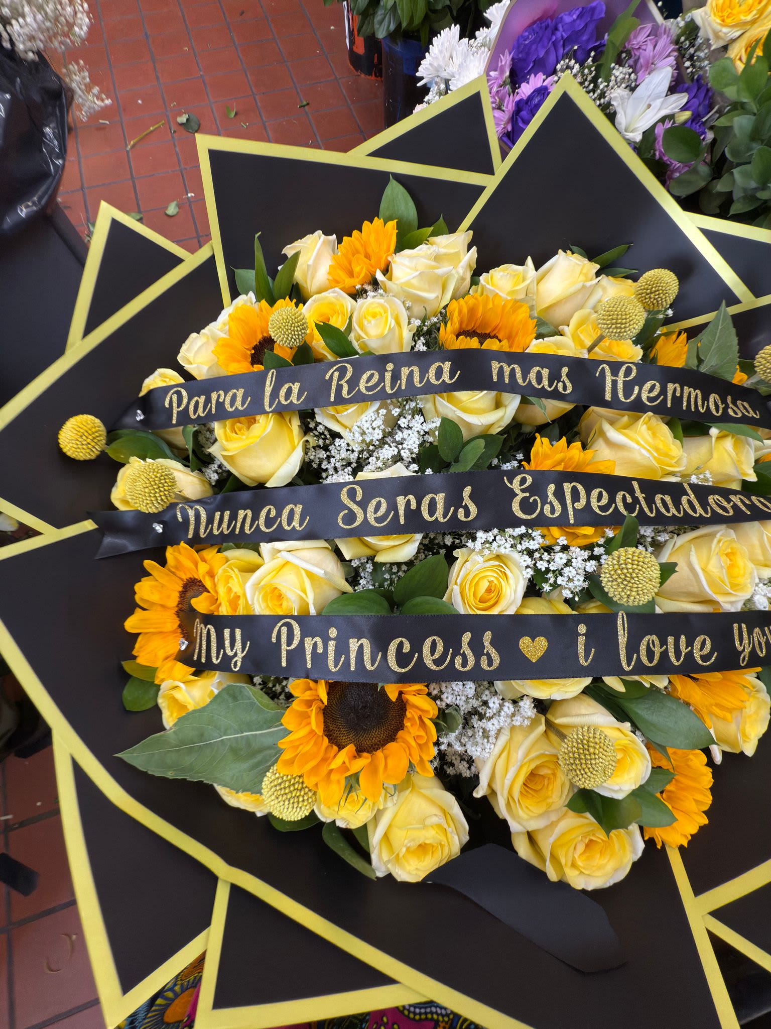 Bright Yellow Sunflower X Rose Mix Bouquet - .