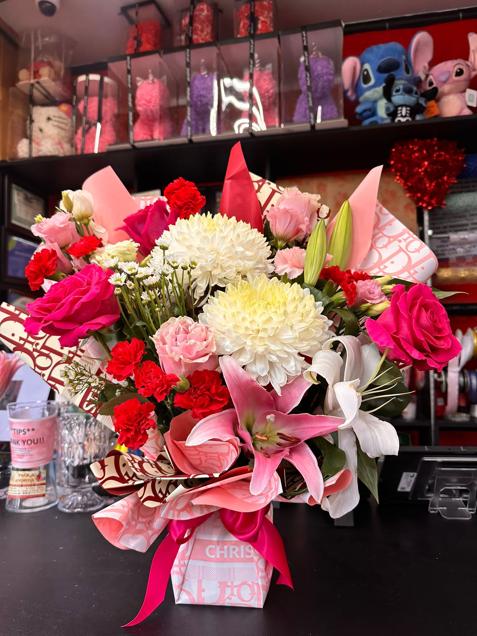 Hot Pink Themed Mix Basket Arrangement  - .