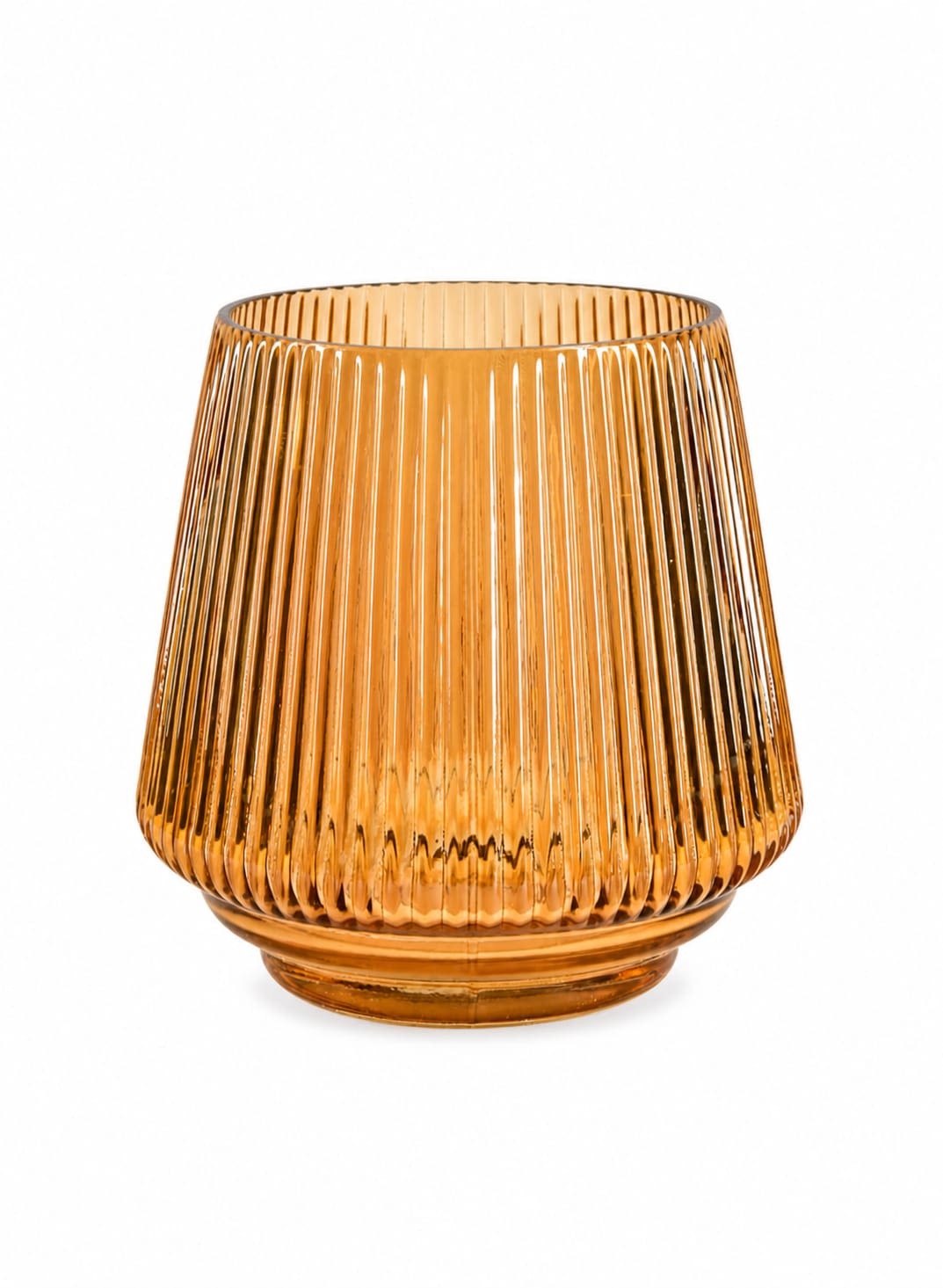 Amber Glass Vase - Warm amber glass vase perfect for small tabletop blooms or as a vintage-inspired decorative accent with textured ribbed glass.