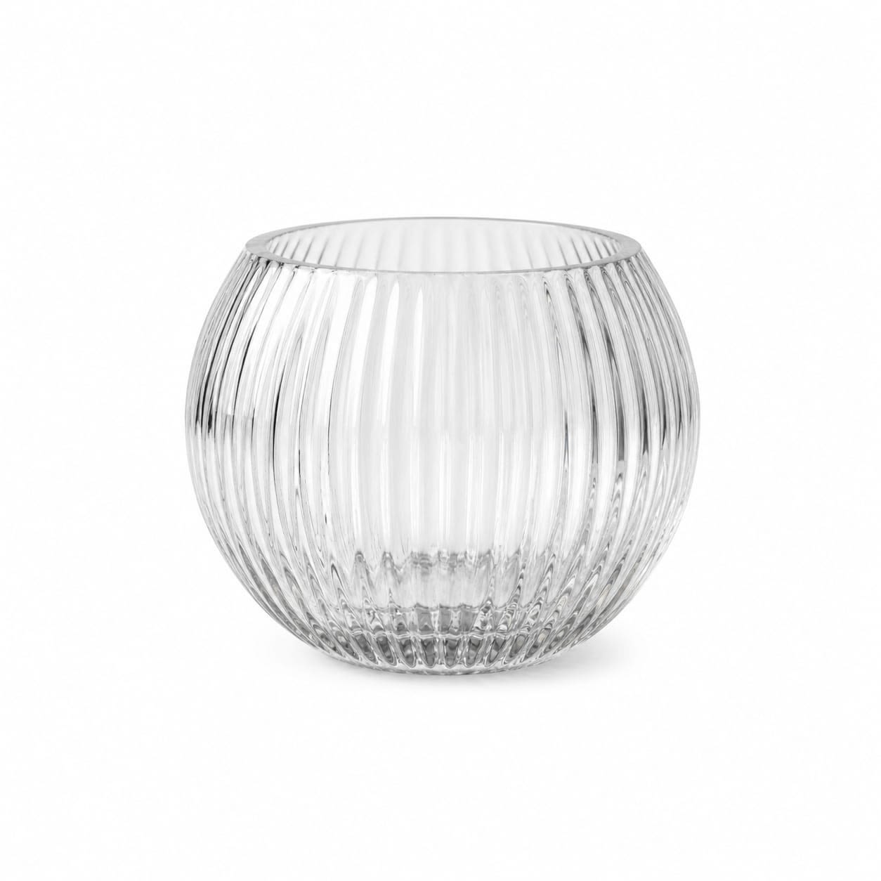 Pleated Fishbowl  - Warm amber glass vase perfect for small tabletop blooms or as a vintage-inspired decorative accent with textured ribbed glass.