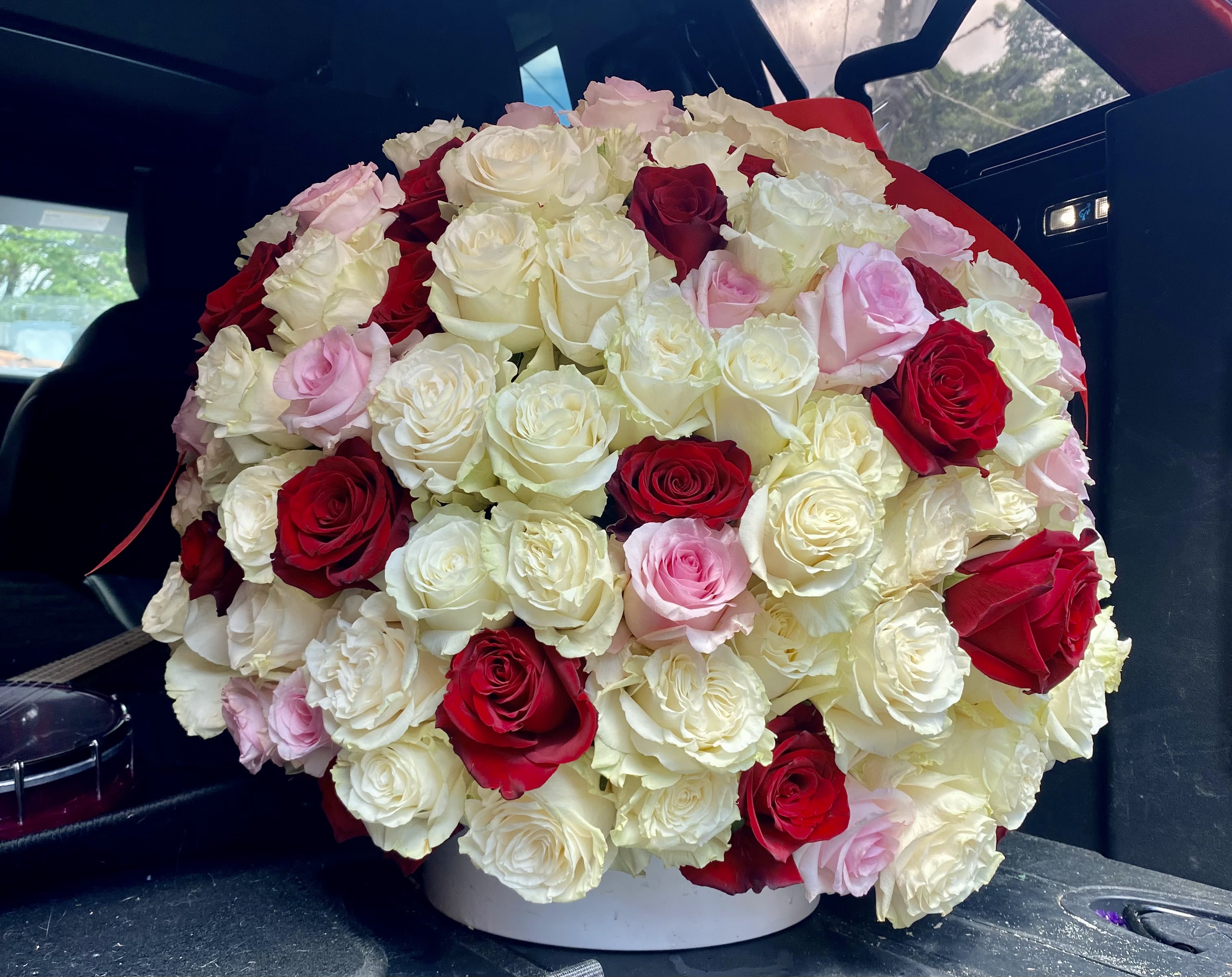 200 Roses by SUFLOR  - 200 Red, Pink and White Roses in a large ceramic vase. 