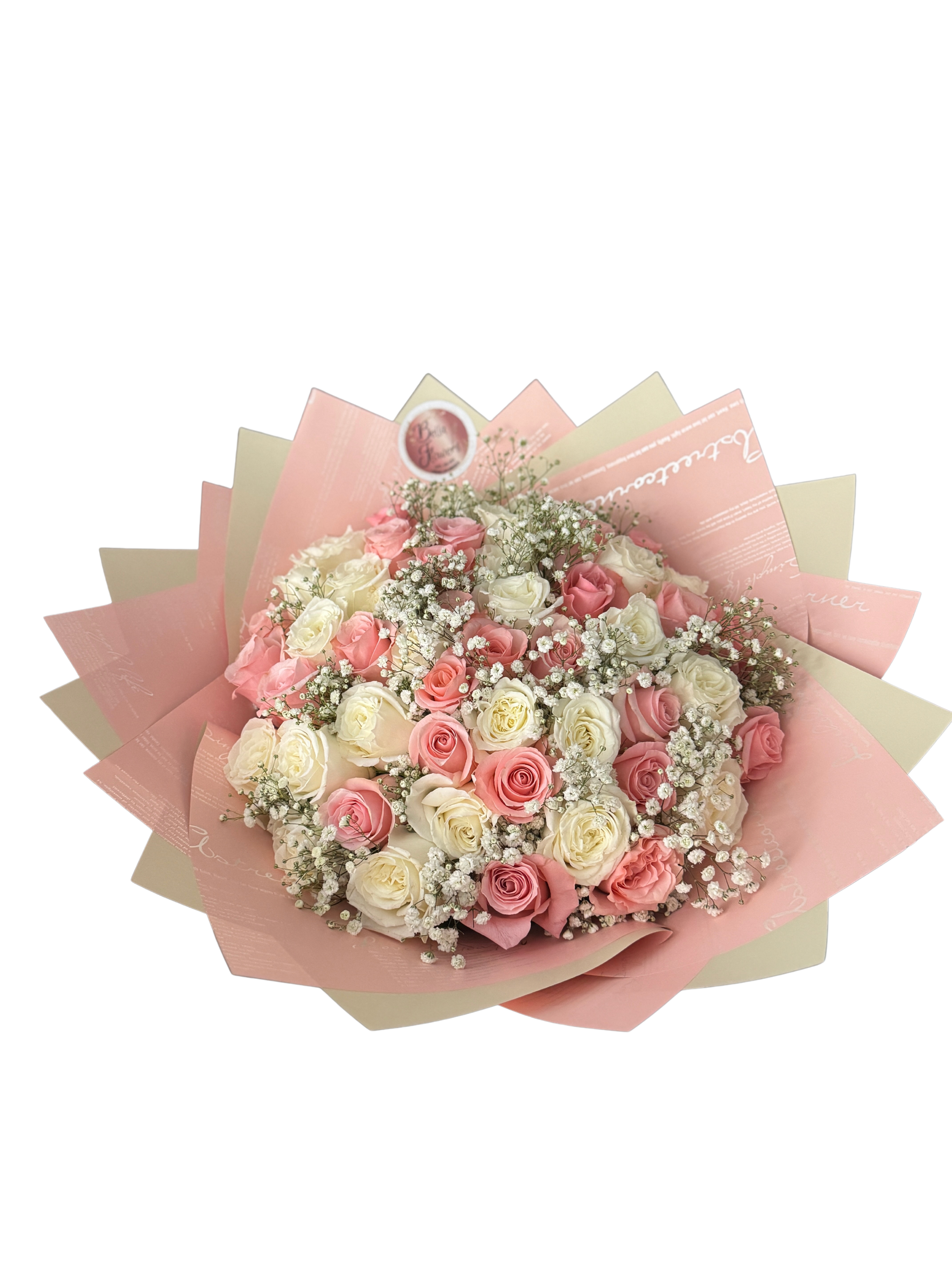 Princess Bouquet - Bouquet de 50 rosas y baby breath
