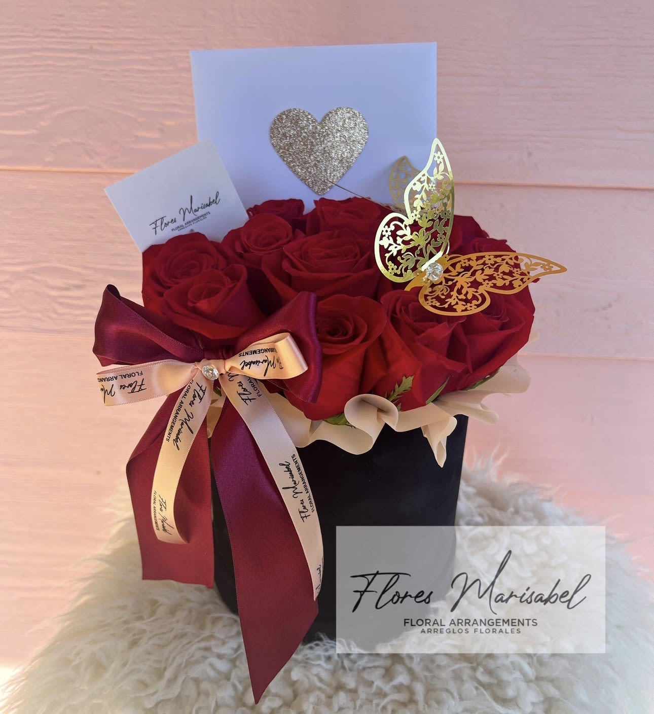 Black velvet rose box  - 24 red rose box (not including add ons) 