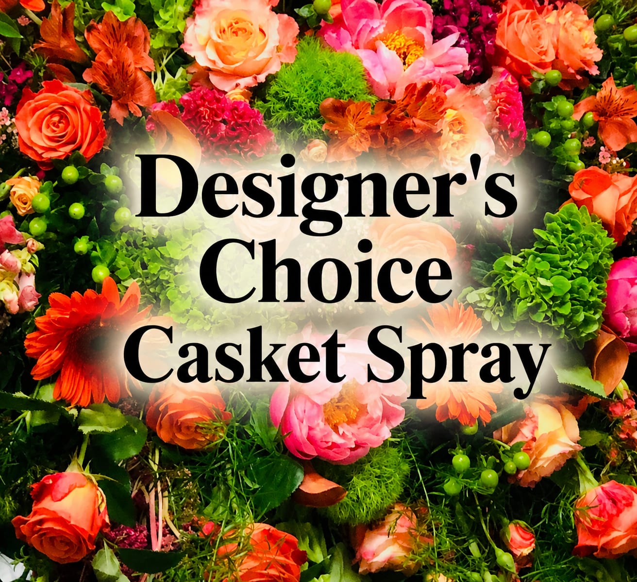 Colorful Tribute Casket Spray  - A lush, designer-selected casket spray  that honors a life with warmth and color - ideal as a funeral or memorial floral tribute. This funeral spray reads as expressive and full-bodied rather than restrained, offering a celebratory, personalized alternative to more subdued sympathy pieces so the person you're remembering will be honored with beautiful flowers.  Designed for memorial services and viewings, this spray communicates love, remembrance, and personal style - the kind of tribute that helps family and friends feel genuinely seen and celebrated. Please contact us for size options and any personalization requests so our designers can tailor the piece to your service.
