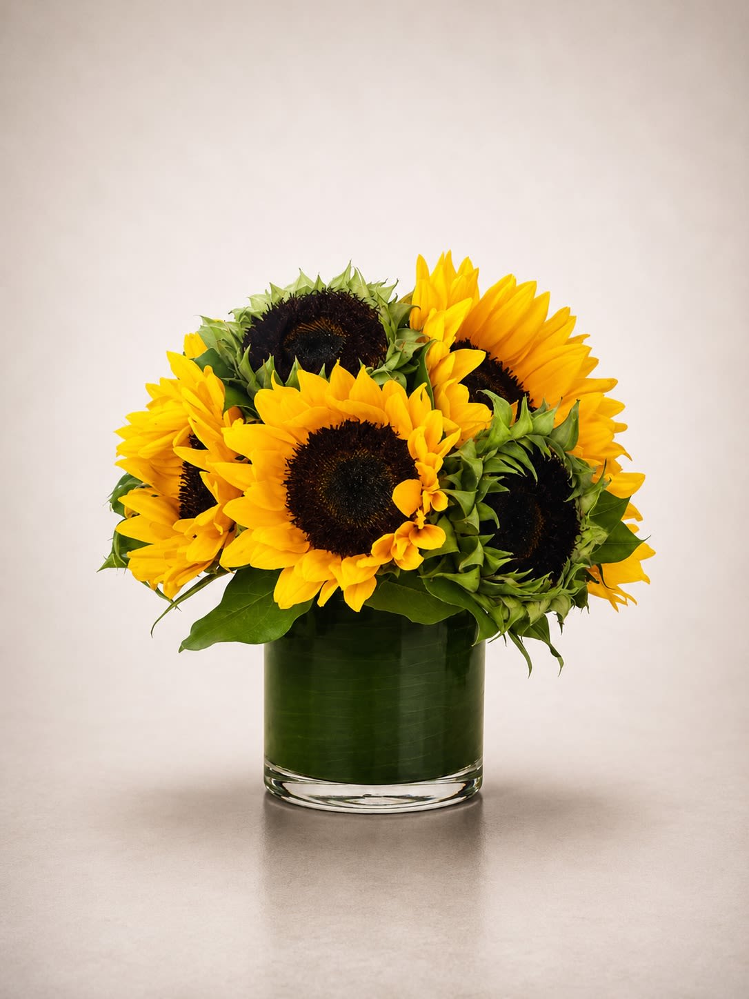 Sunflower bouquet in a clear glass vase