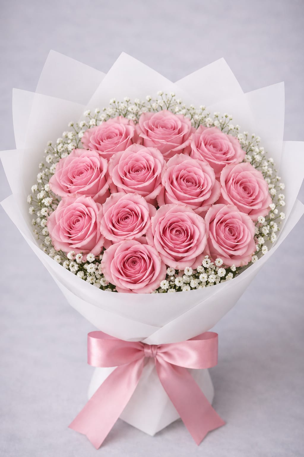 Light Pink Mondial Rose Bouquet - Light Pink Mondial Rose Bouquet  Soft, elegant, and timeless, this bouquet features premium Light Pink Mondial roses known for their large blooms, delicate blush-pink petals, and luxurious appearance. These roses symbolize grace, admiration, sweetness, and heartfelt affection, making them a beautiful choice for celebrating love, friendship, birthdays, anniversaries, or simply letting someone know they are cherished.  The gentle pink tones create a romantic and sophisticated look, while the full, layered petals add texture and depth. Light Pink Mondial roses are prized for their exceptional beauty, long-lasting freshness, and classic charm, making this bouquet a stunning gift for any special occasion.  Perfect for expressing love, appreciation, gratitude, or warm wishes, this arrangement brings elegance and joy wherever it is displayed. 