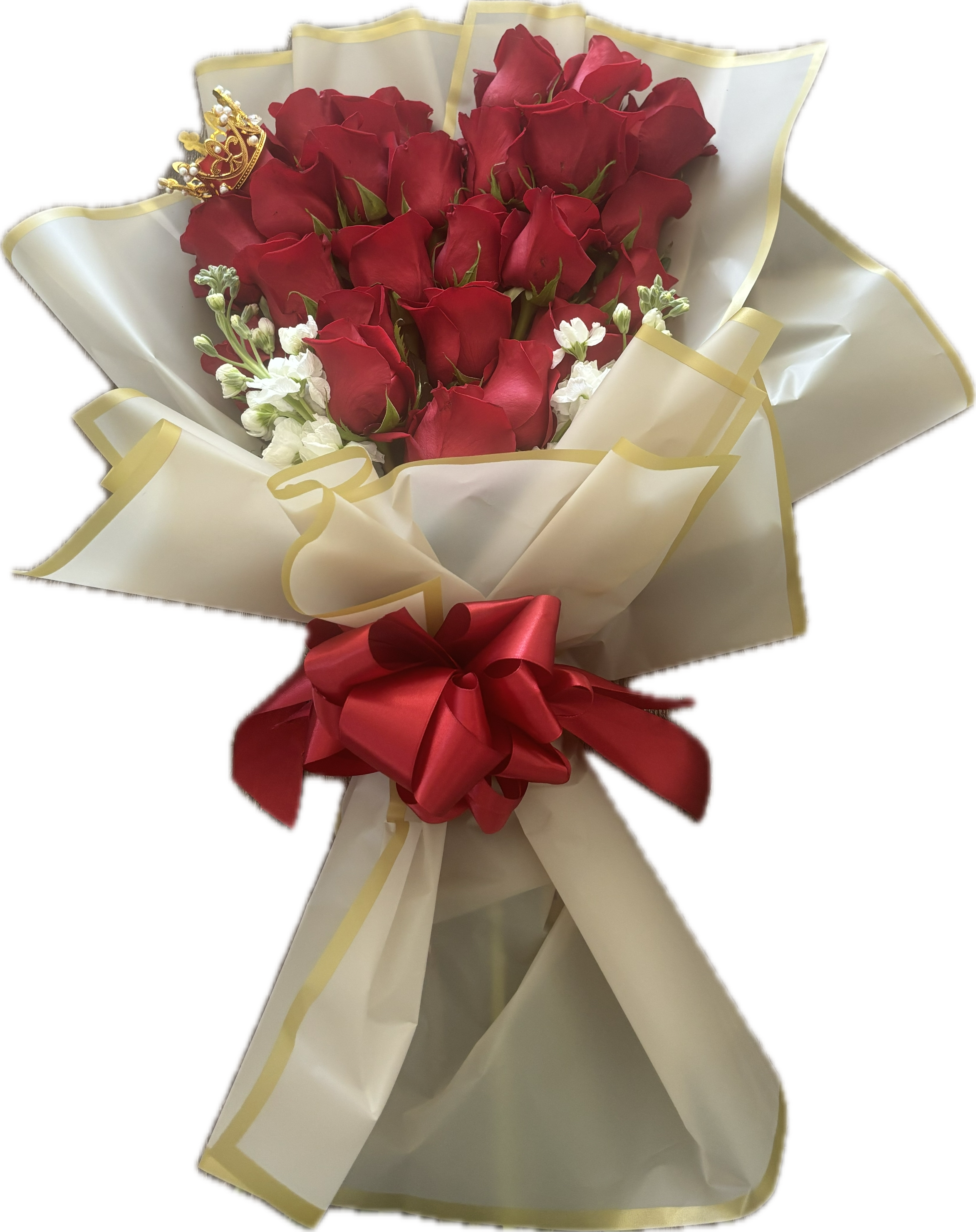 Heart Bouquet - A heart-shaped bouquet to show your love.  Includes: roses, a small crown, and stock wrapped in Korean waterproof paper.