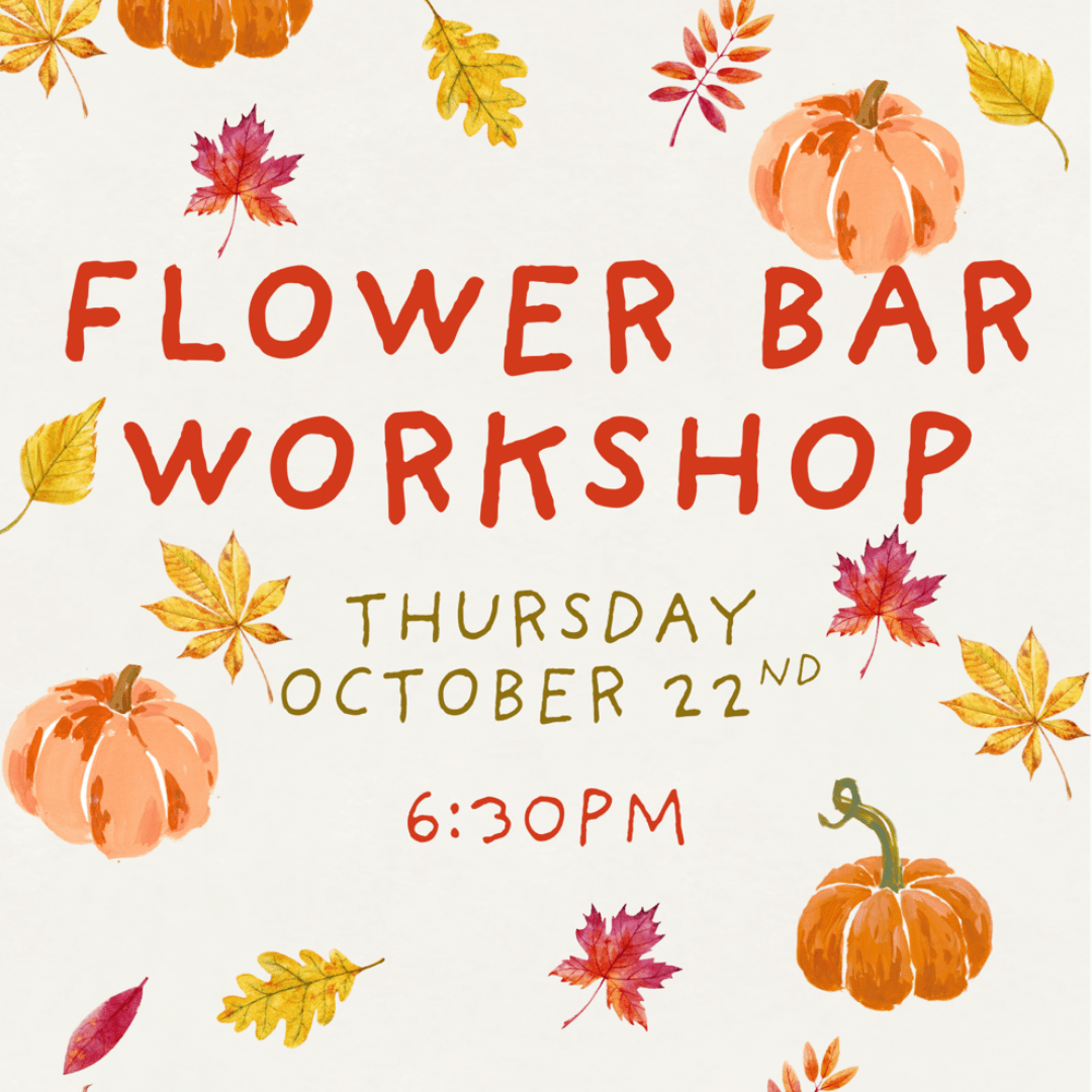 Fall workshop flyer with pumpkins and autumn leaves