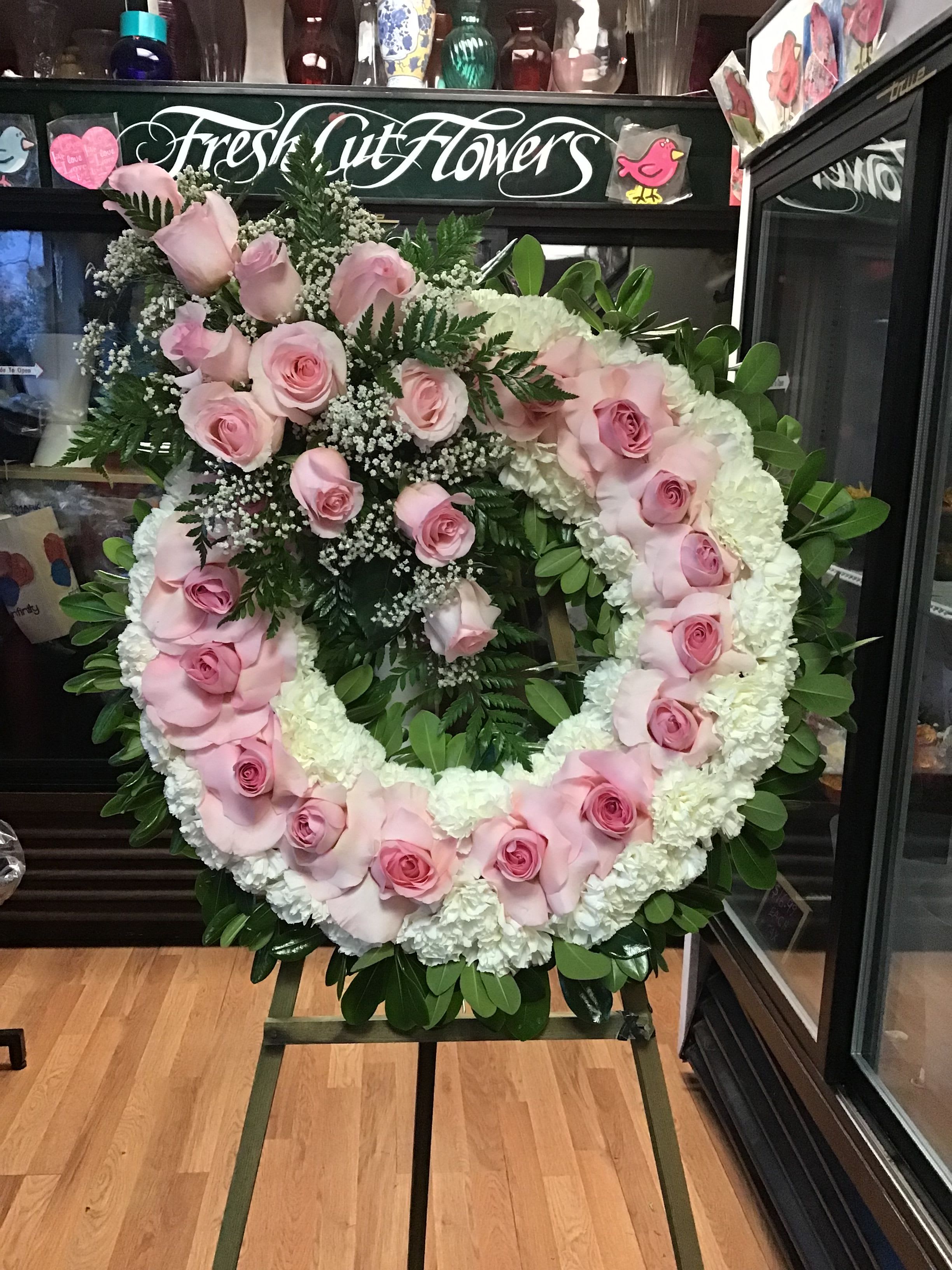 Sympathy Wreath Carnation and Rose Mix - Beautiful Wreath made of a mixture of roses and carnations. 
