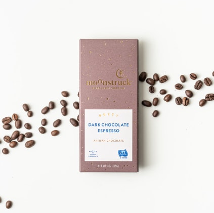 Moonstruck Buzzy Dark Chocolate Espresso Bar - The answer to the universe may not be within this bar – but it does contain rich, dark chocolate and enough espresso beans to keep you up for a little more pondering.