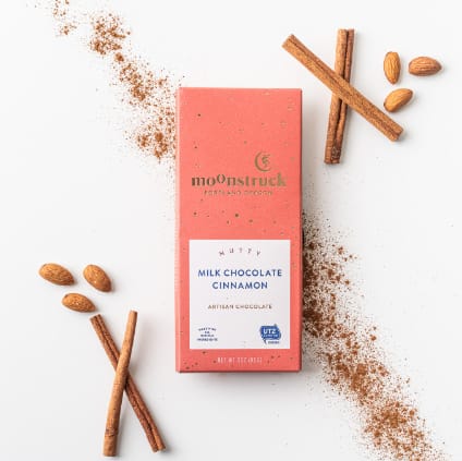 Moonstruck Nutty Milk Chocolate Cinnamon - A full moon is always worth celebrating ⁠– much like this festive combination of cinnamon, roasted almonds, and a dash of vanilla.