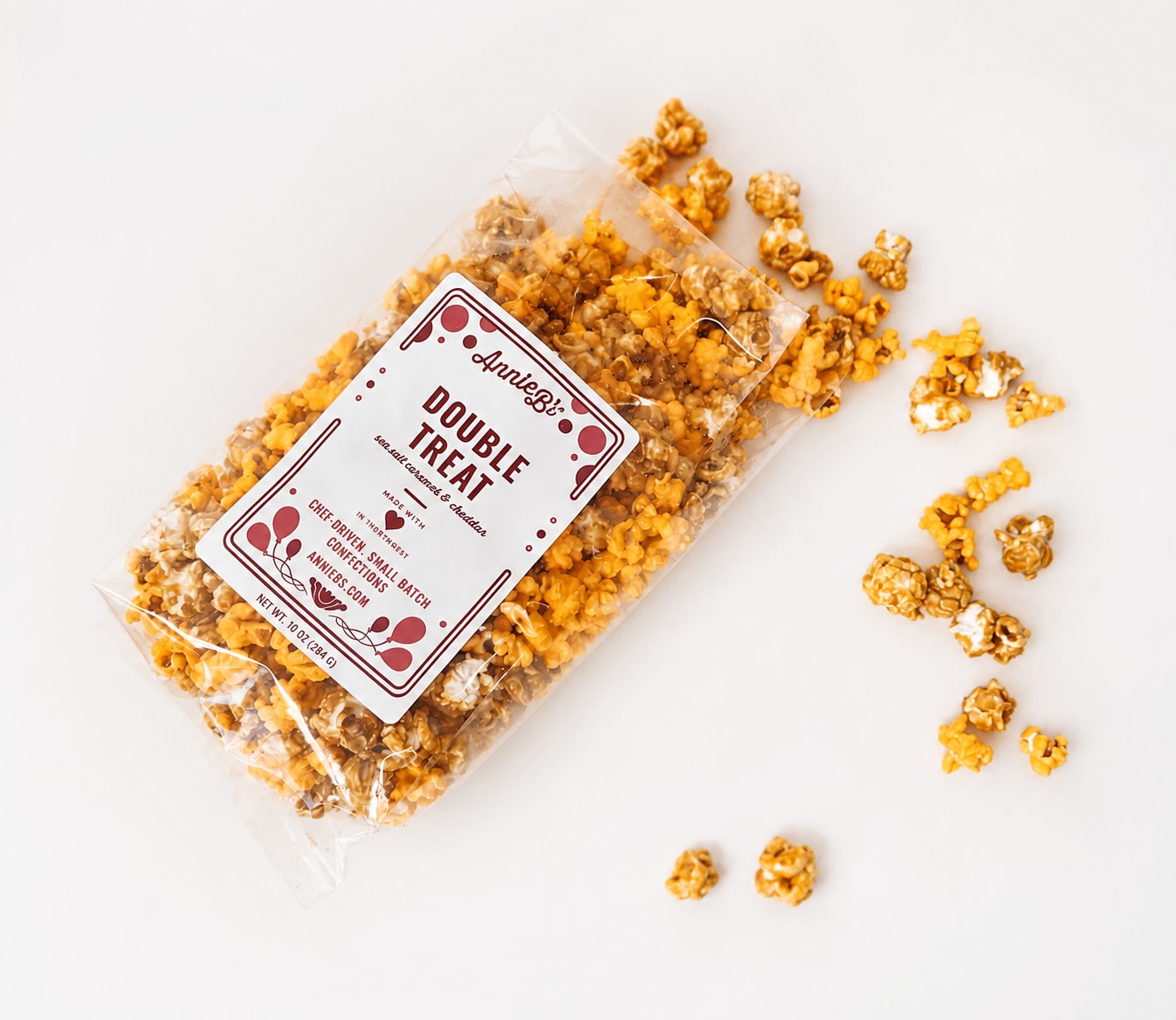 Annie B's Double Treat Sea Salt Caramel &amp; Cheddar Popcorn - Annie B's popcorn is popped and packed to order, so it’s always fresh and delicious. Their popcorn is made with non-GMO popcorn and is handcrafted in small batches in their Minnesota facility. 