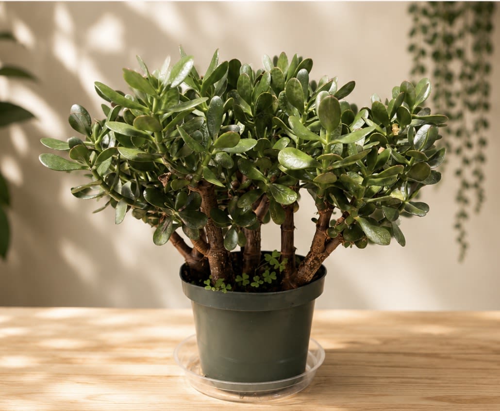 Jade Plant - Classic 8-inch Jade Plant with thick, glossy green leaves and a compact, easy-care shape. A popular houseplant that thrives in bright, indirect light and makes a great gift or everyday green accent. ouquet will be delivered approximately as pictured.