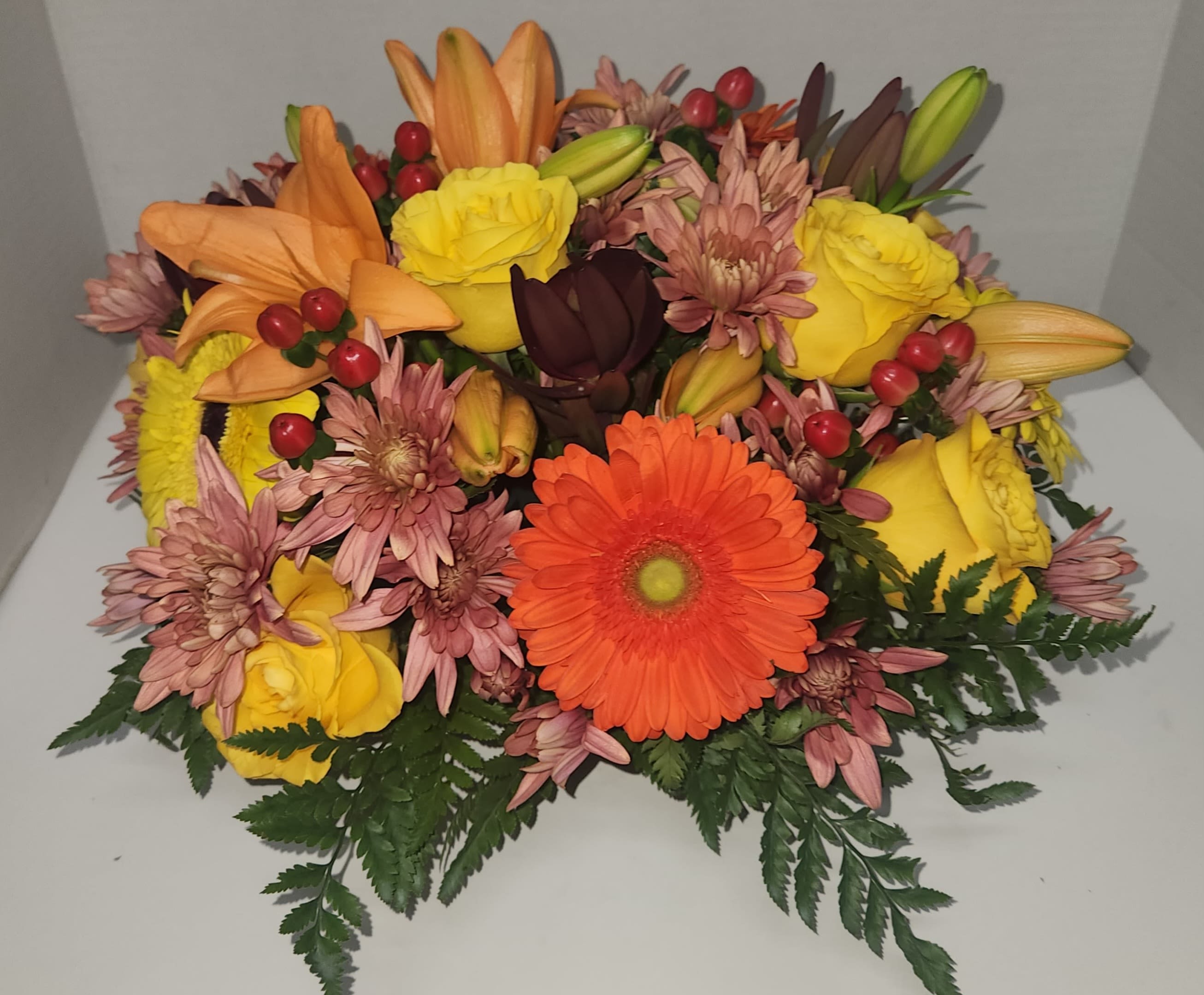 Autumn Radiance Arrangement  - Bright Fall blooms and beautiful is perfect gift for Thanksgiving day!!