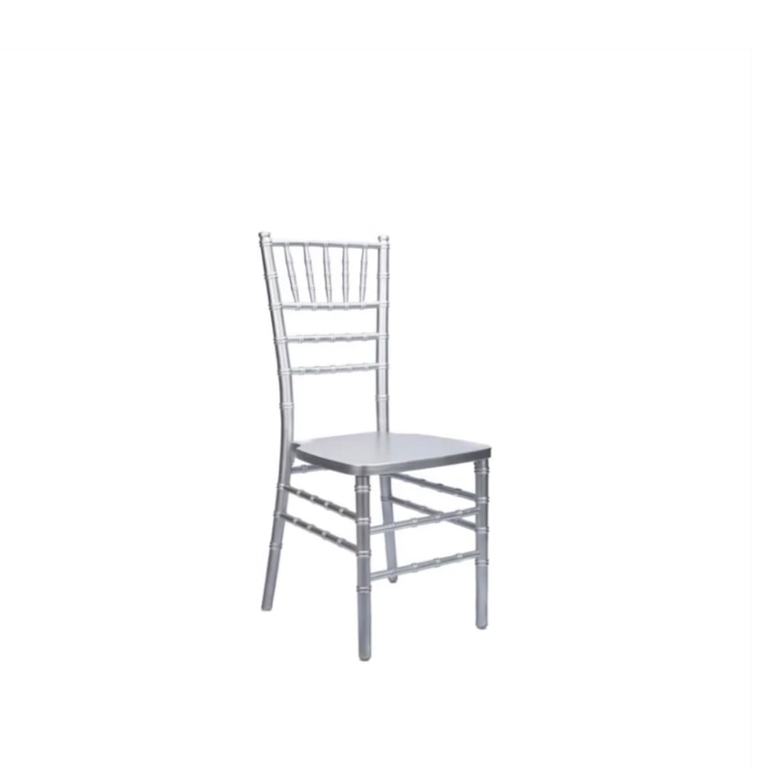 Silver chiavari chair on a white background