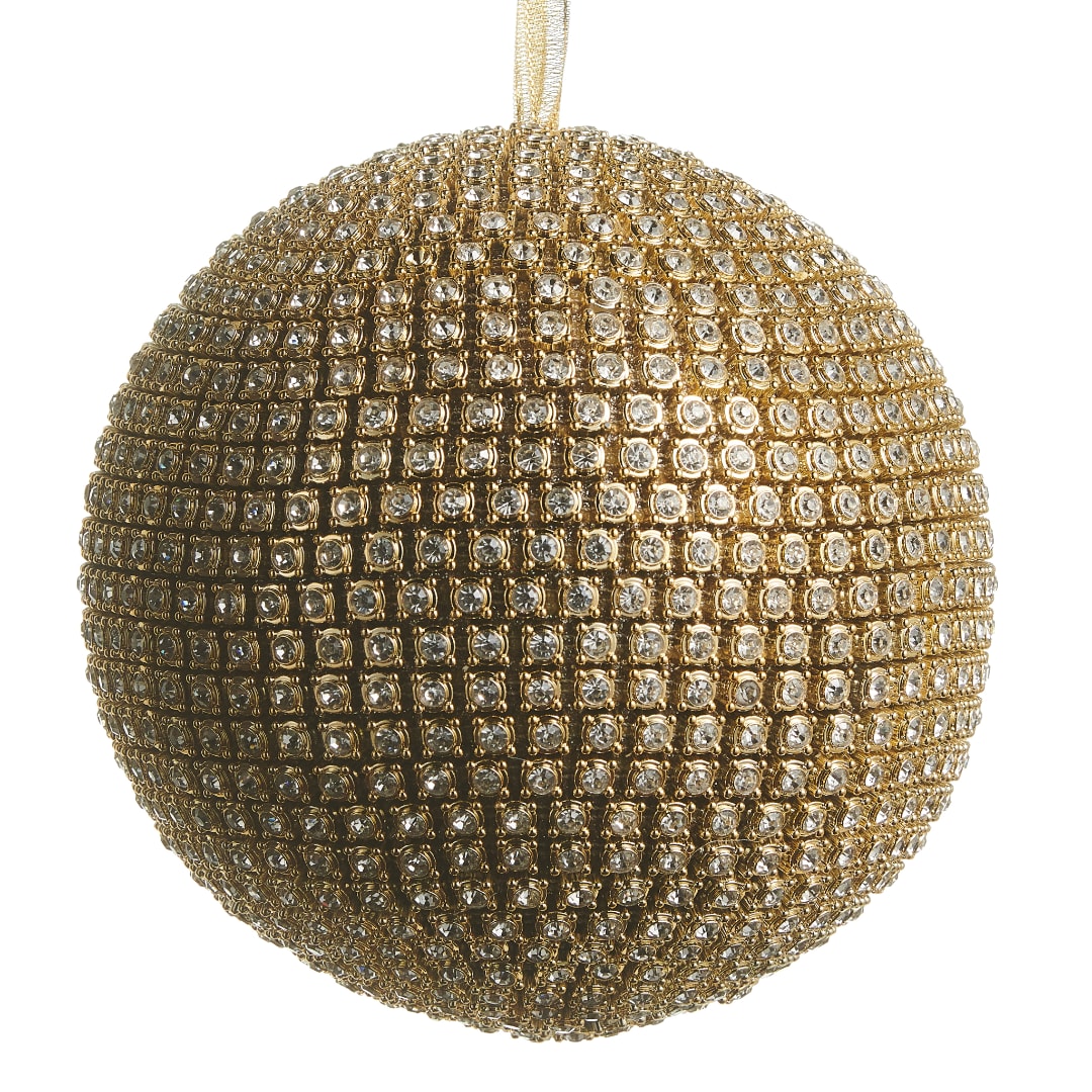 Gold beaded ornament ball with a hanging loop