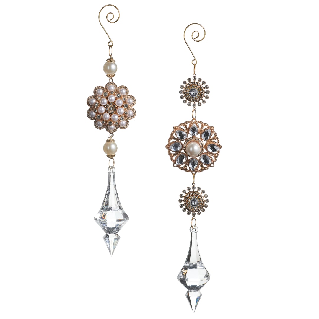 Pair of decorative crystal and pearl hanging ornaments
