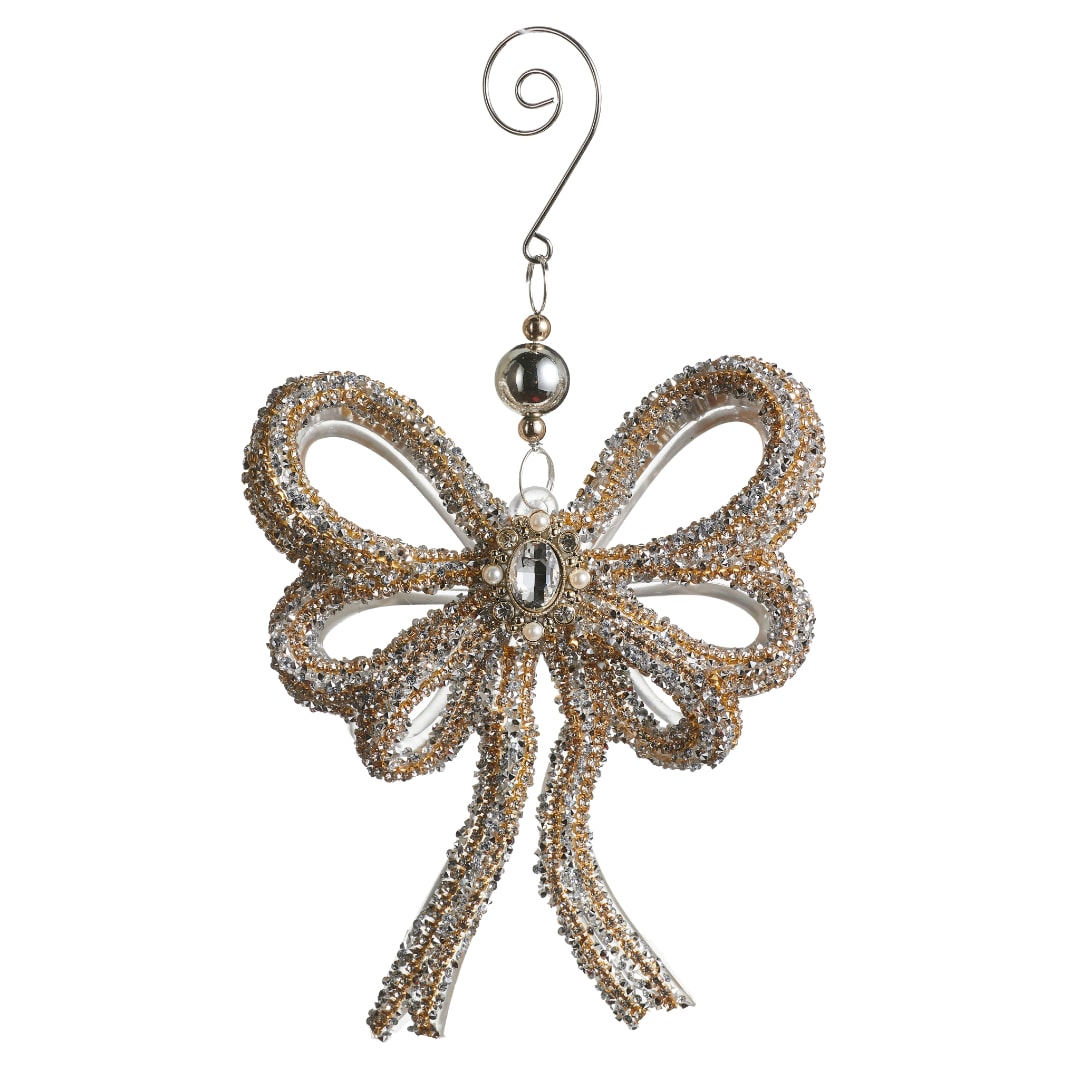 Decorative jeweled bow ornament with a hanging hook