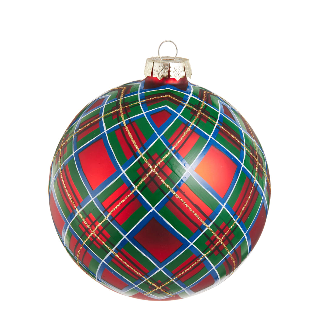 Red, green, and blue plaid Christmas ornament ball